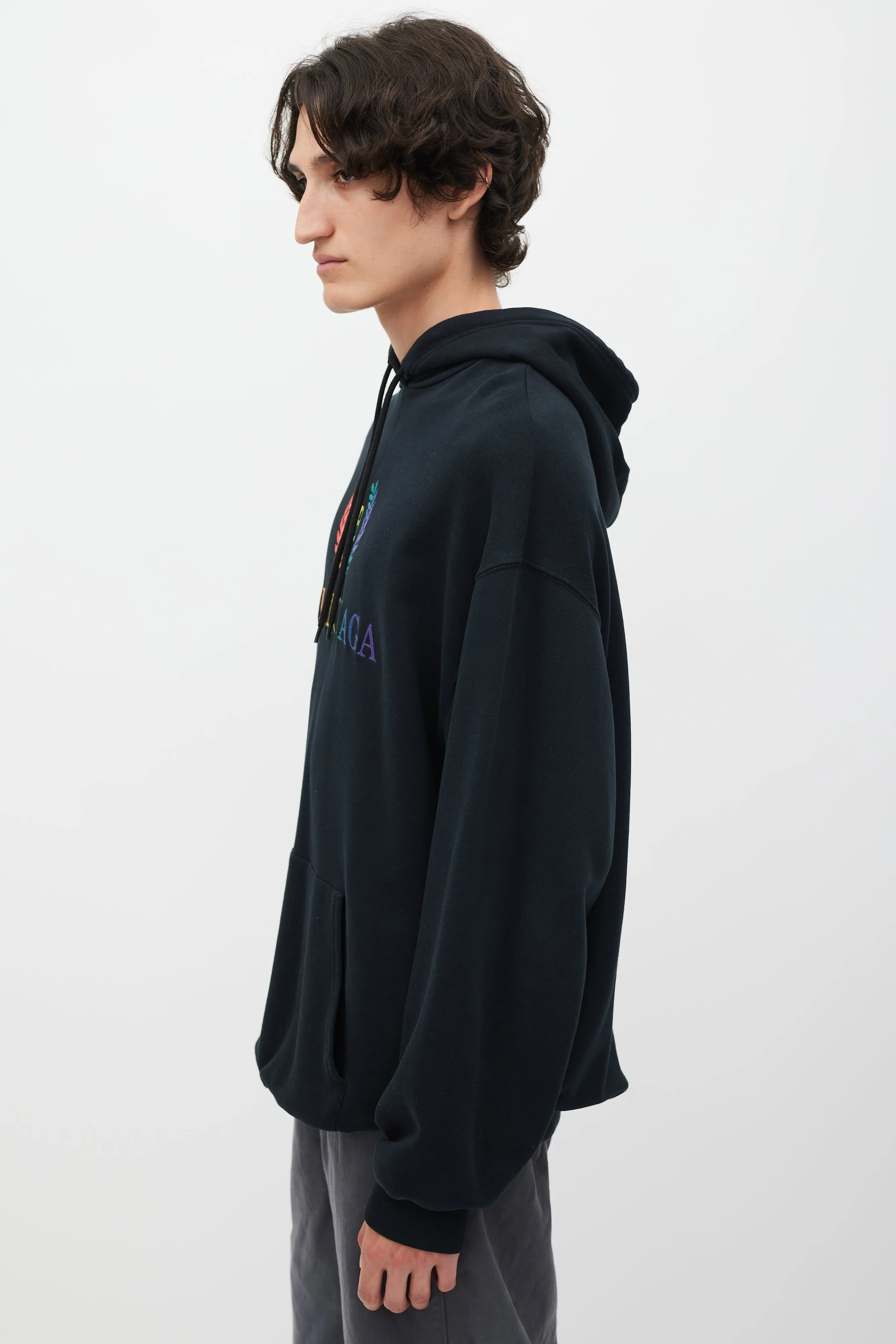 Black & Multicolour Embroidered Logo Hoodie