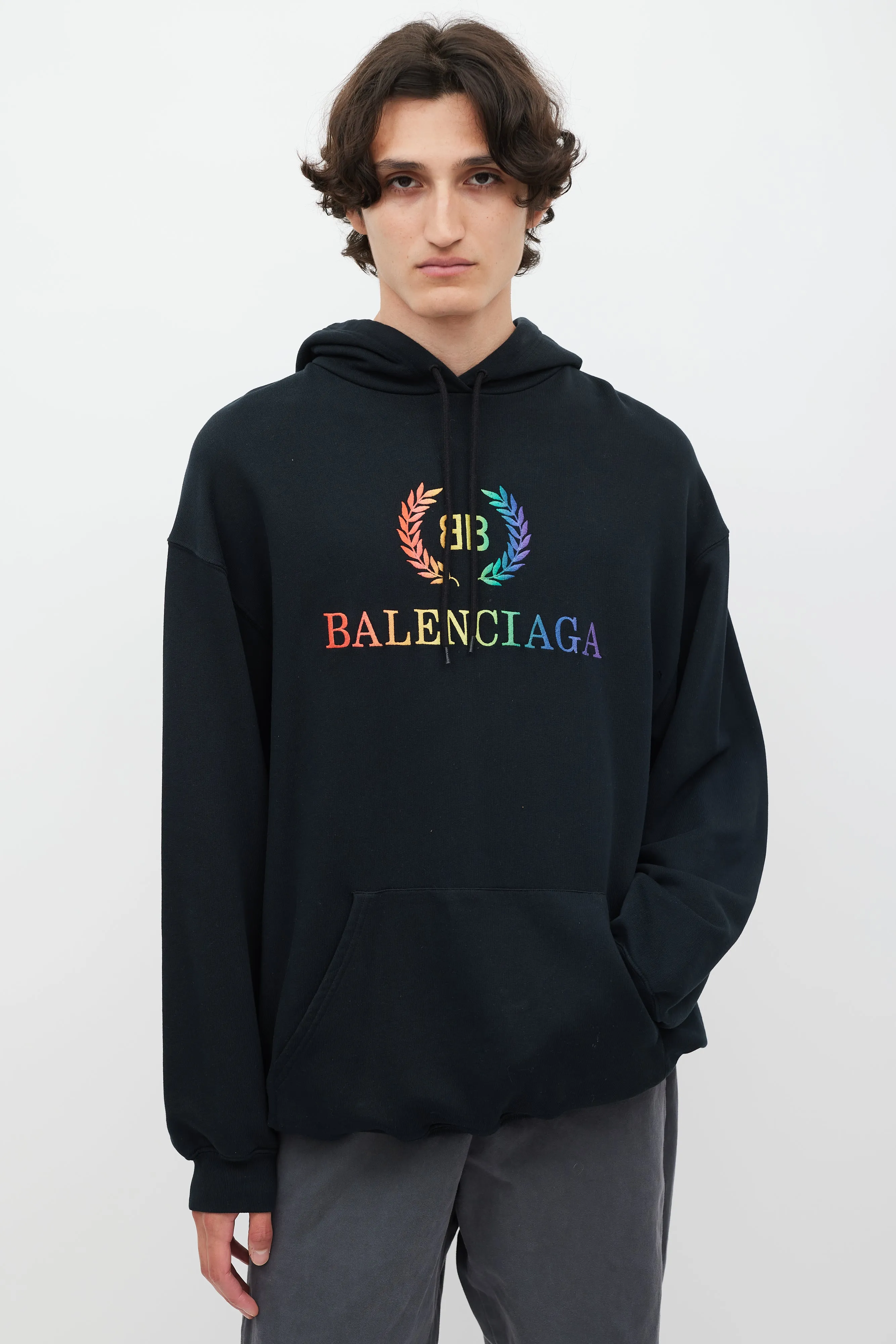 Black & Multicolour Embroidered Logo Hoodie