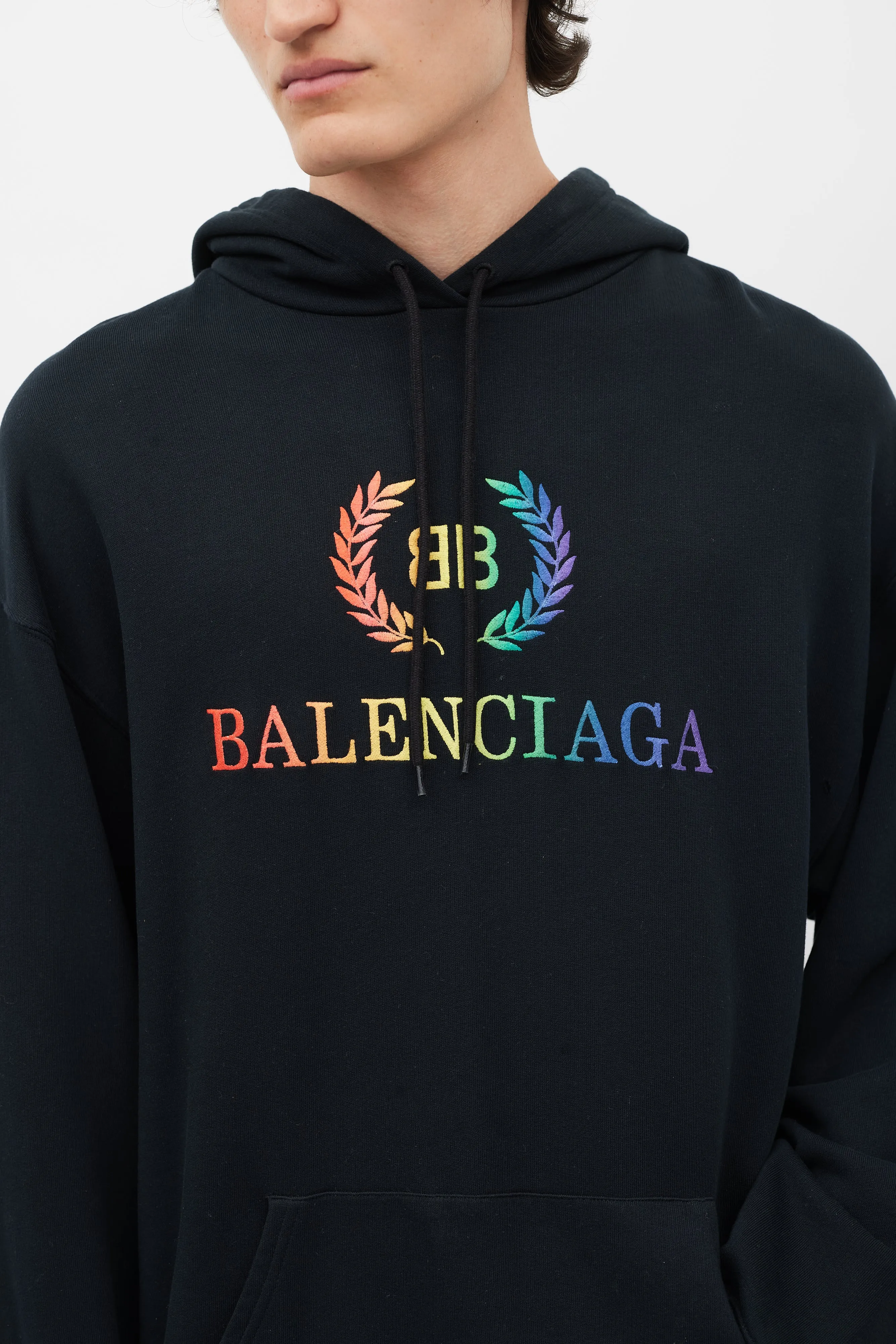 Black & Multicolour Embroidered Logo Hoodie