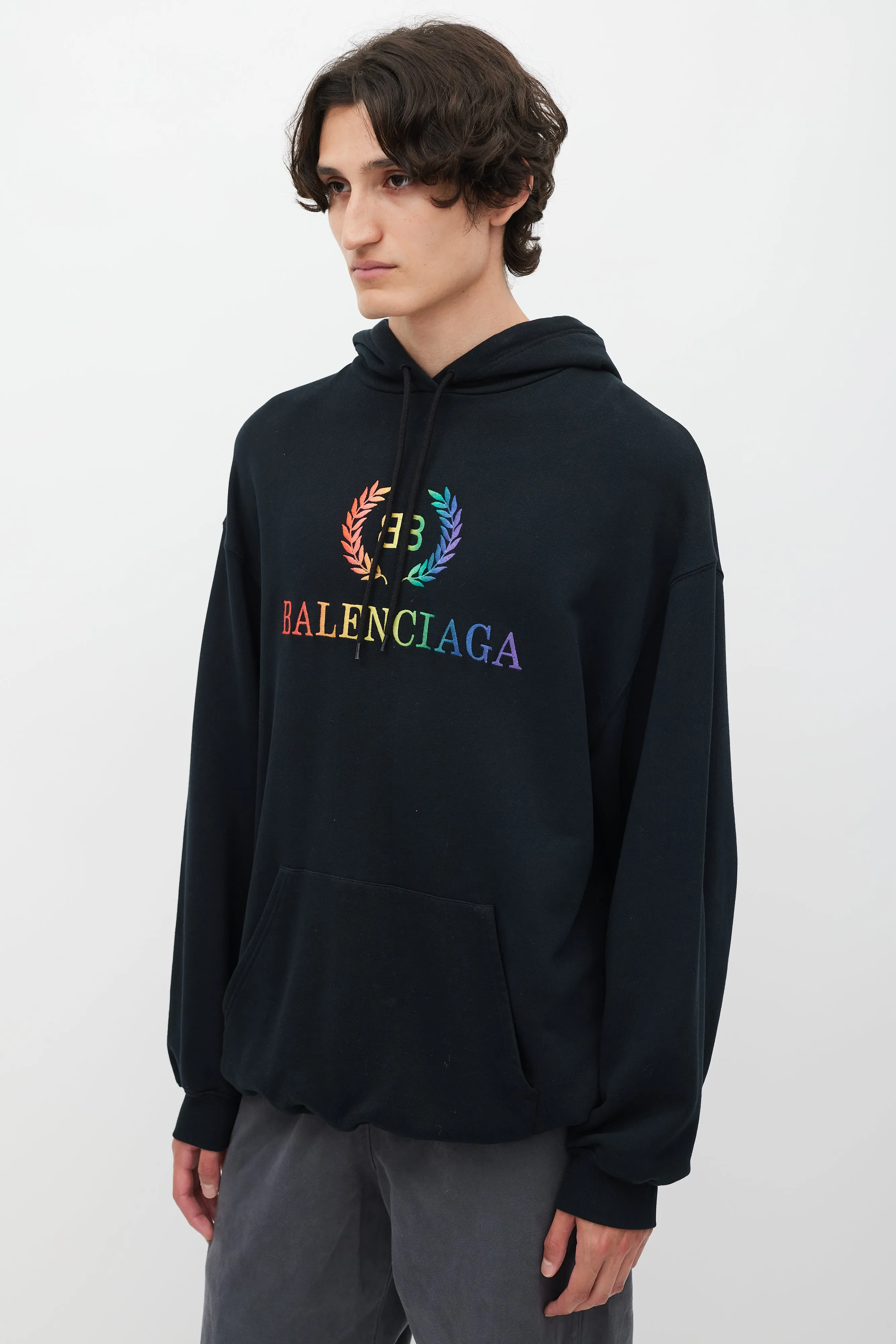 Black & Multicolour Embroidered Logo Hoodie
