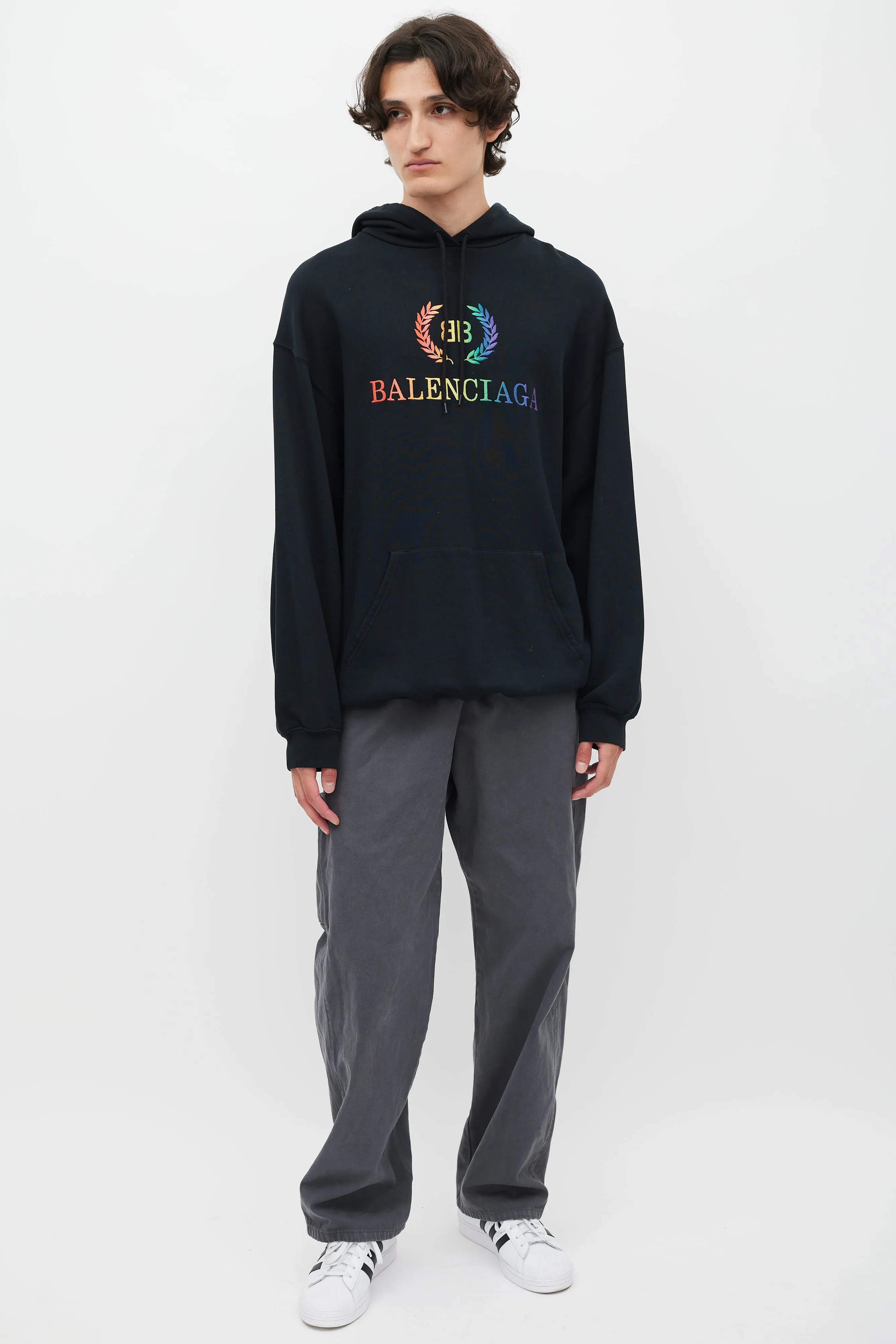 Black & Multicolour Embroidered Logo Hoodie