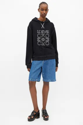 Black & White Embroidered Anagram Logo Hoodie
