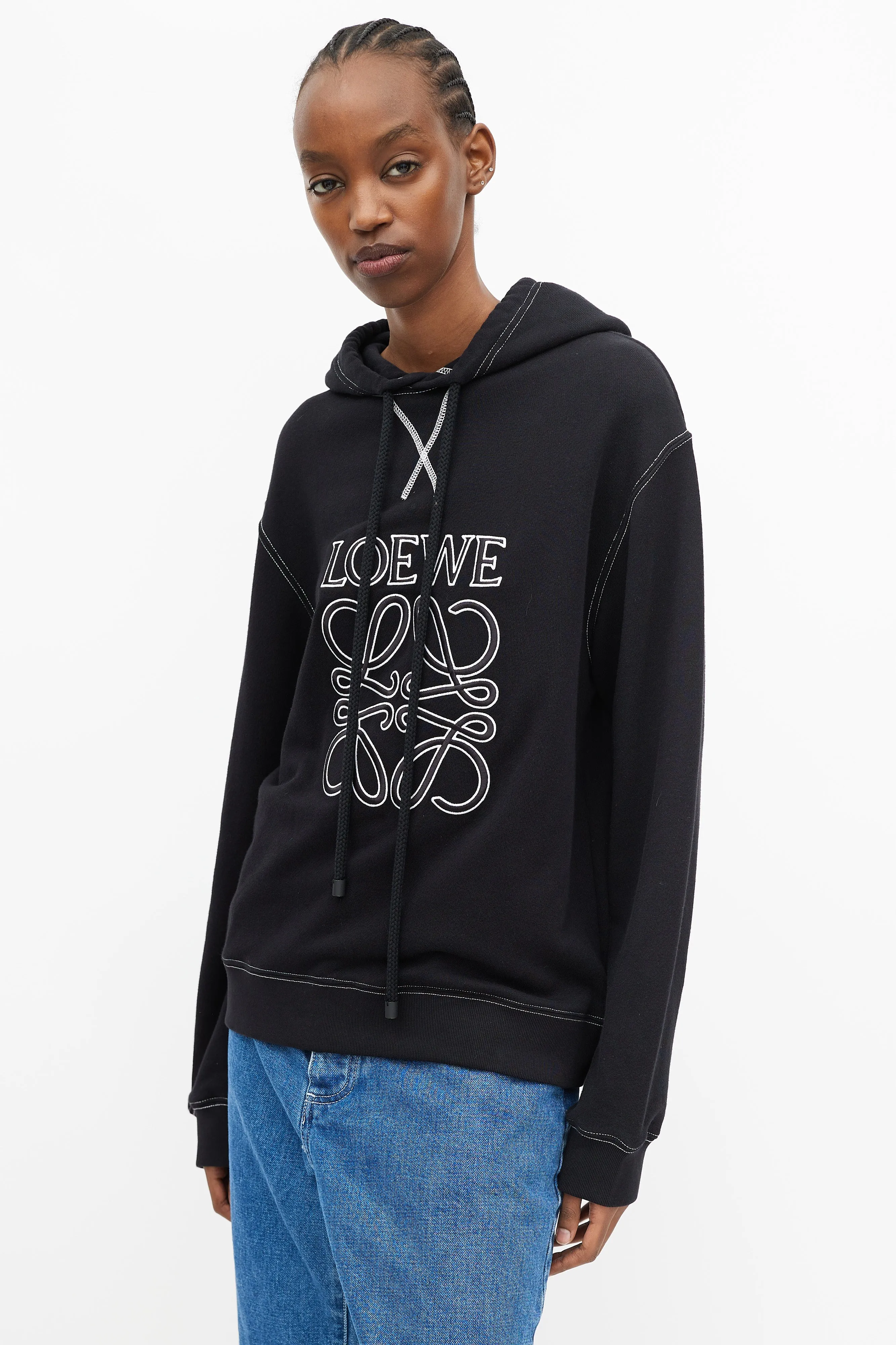 Black & White Embroidered Anagram Logo Hoodie