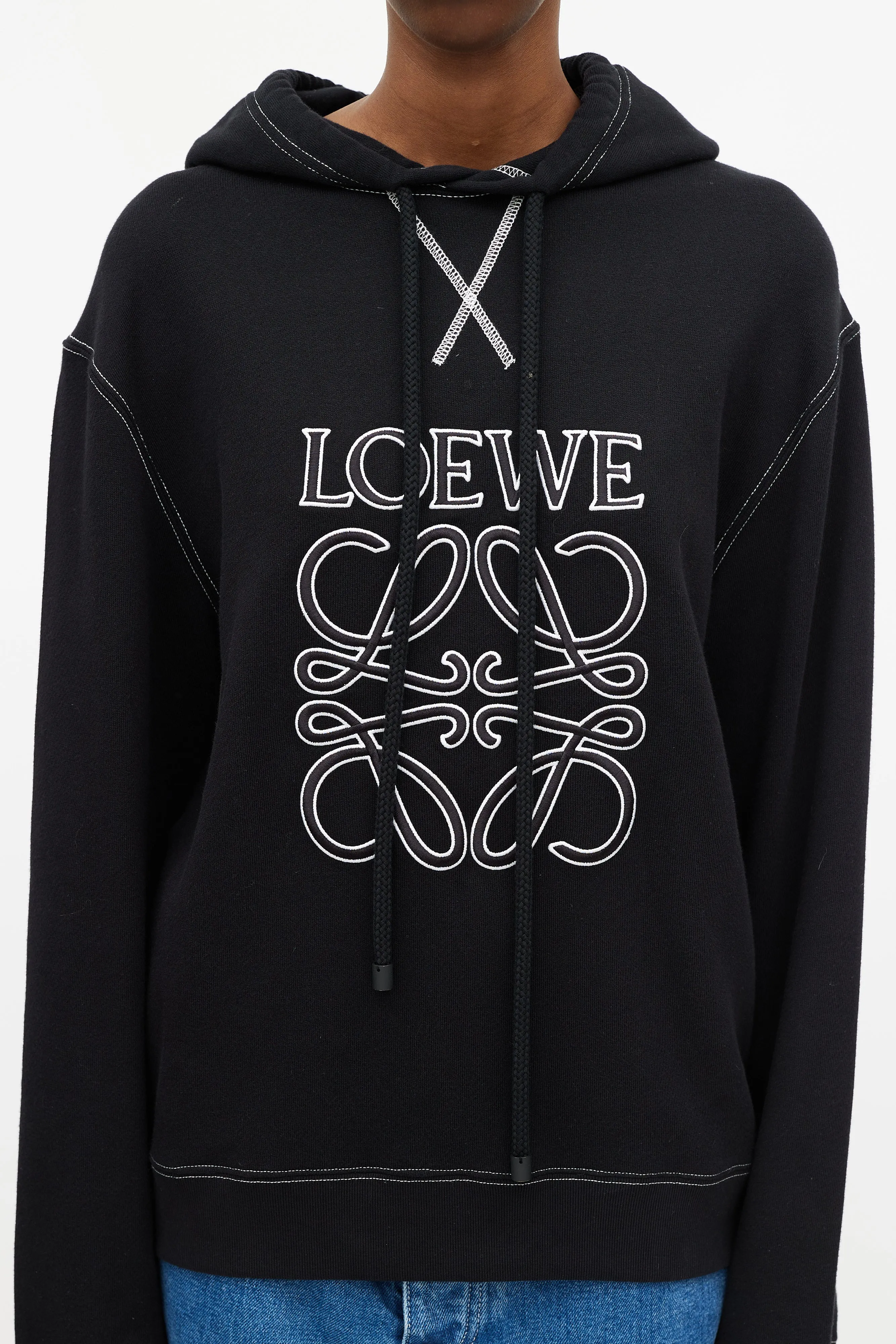 Black & White Embroidered Anagram Logo Hoodie