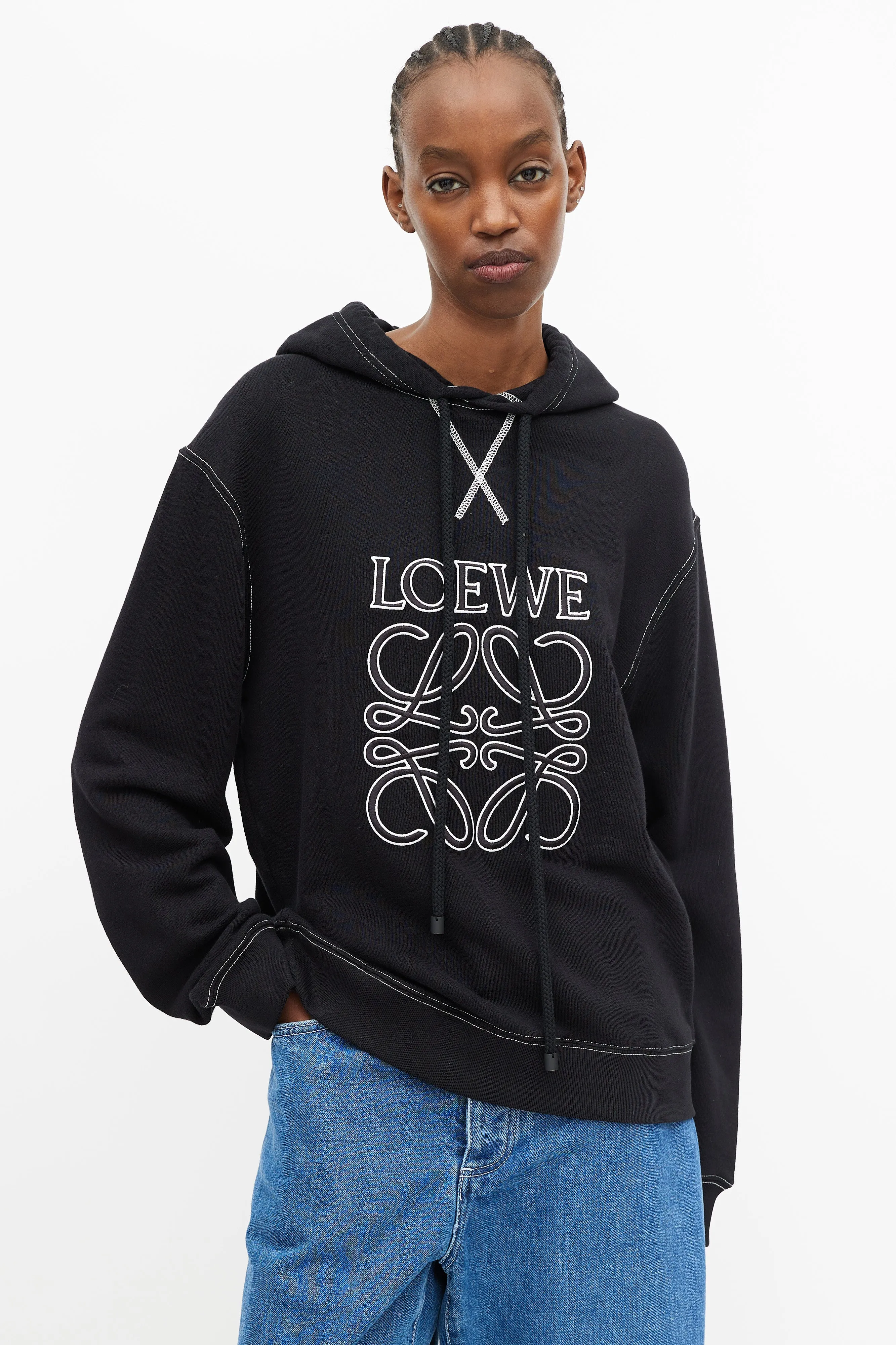 Black & White Embroidered Anagram Logo Hoodie