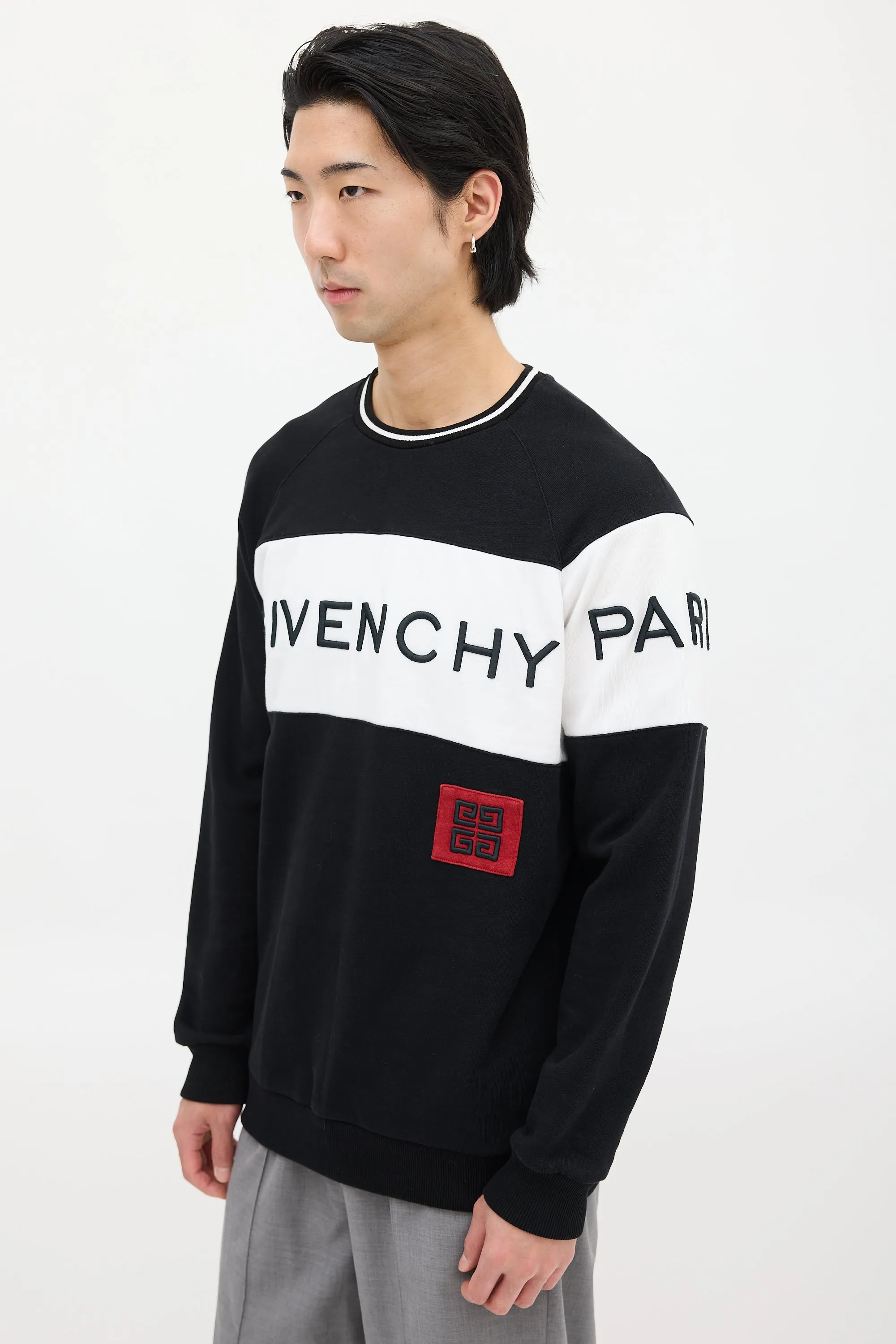 Black & White Embroidered Logo Sweatshirt