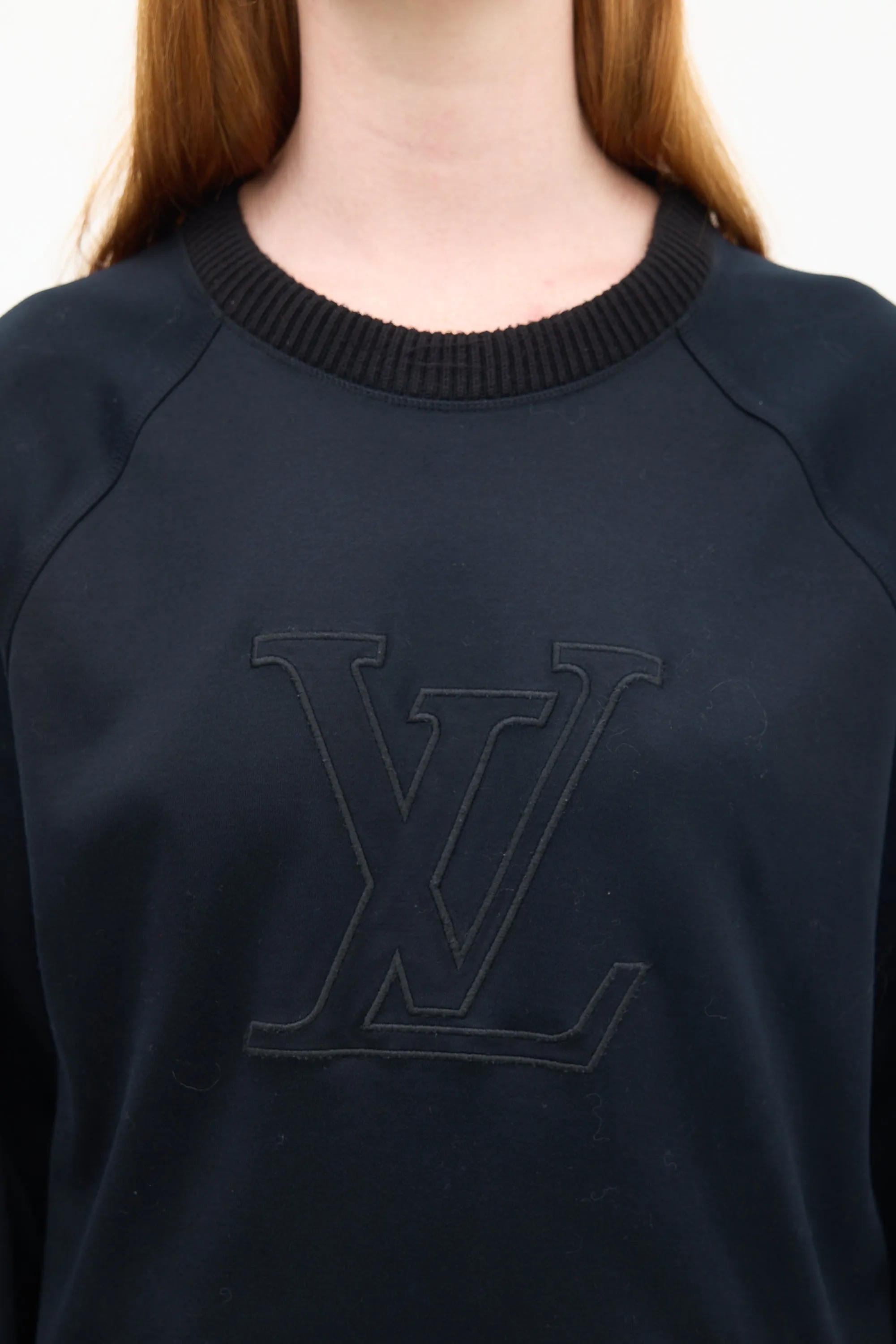 Black Cotton Embroidered Logo Crewneck
