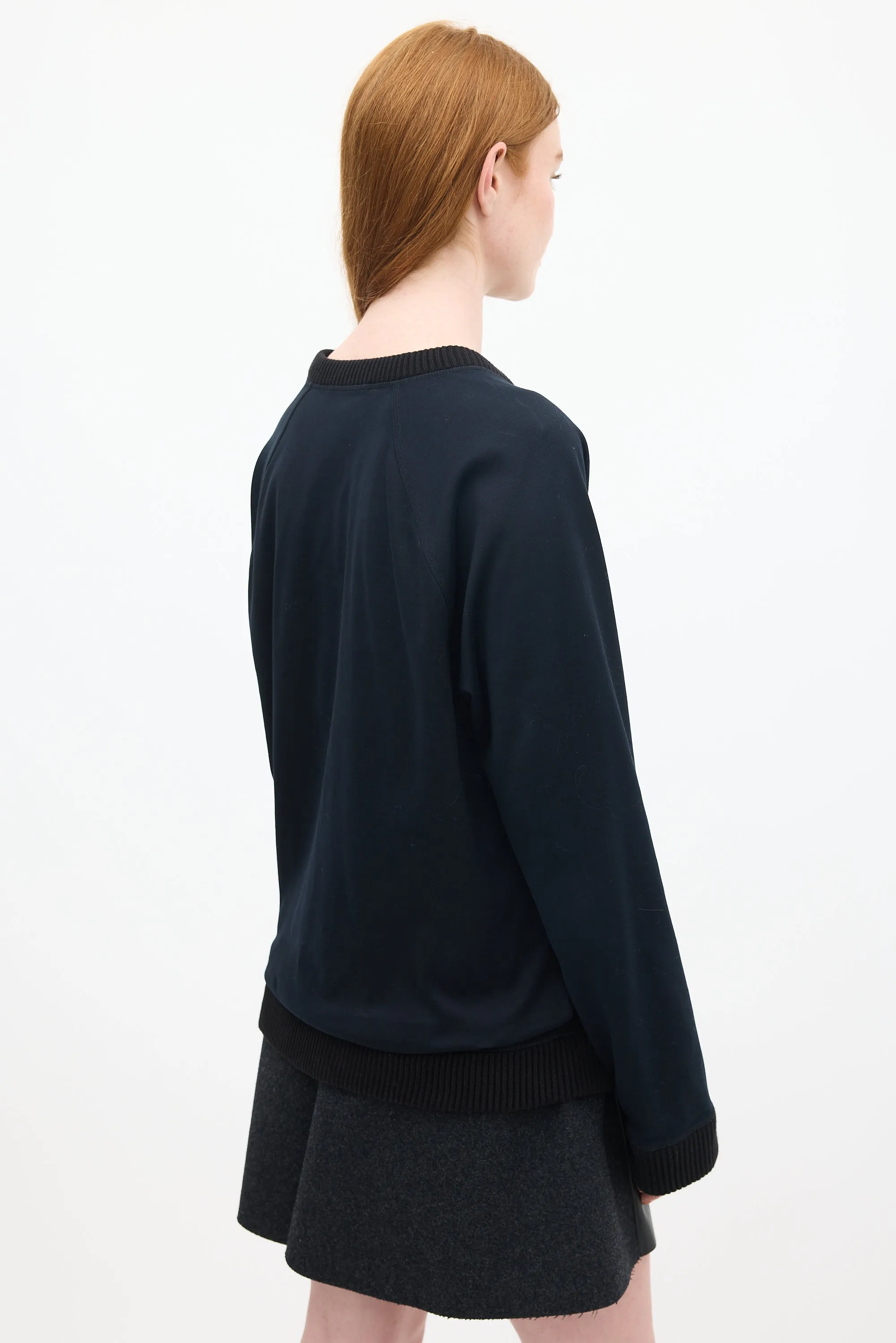 Black Cotton Embroidered Logo Crewneck