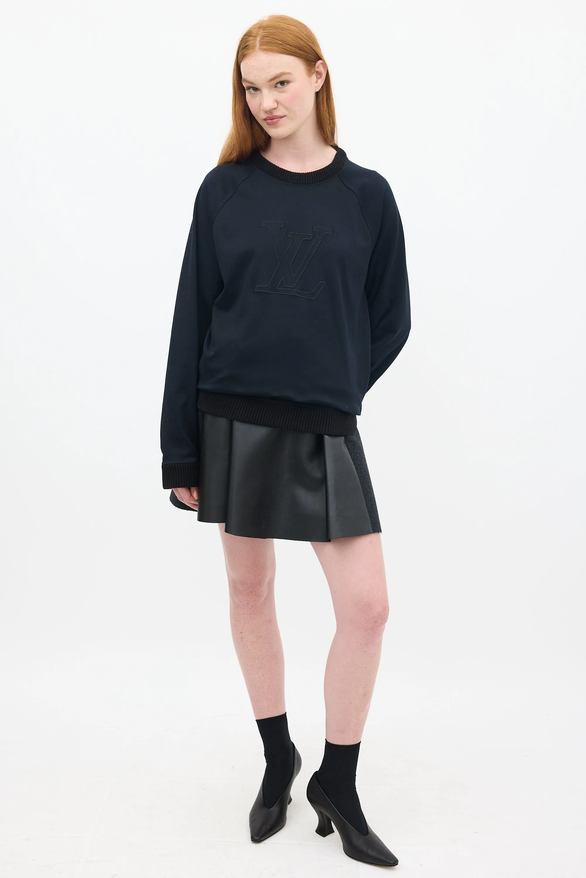 Black Cotton Embroidered Logo Crewneck