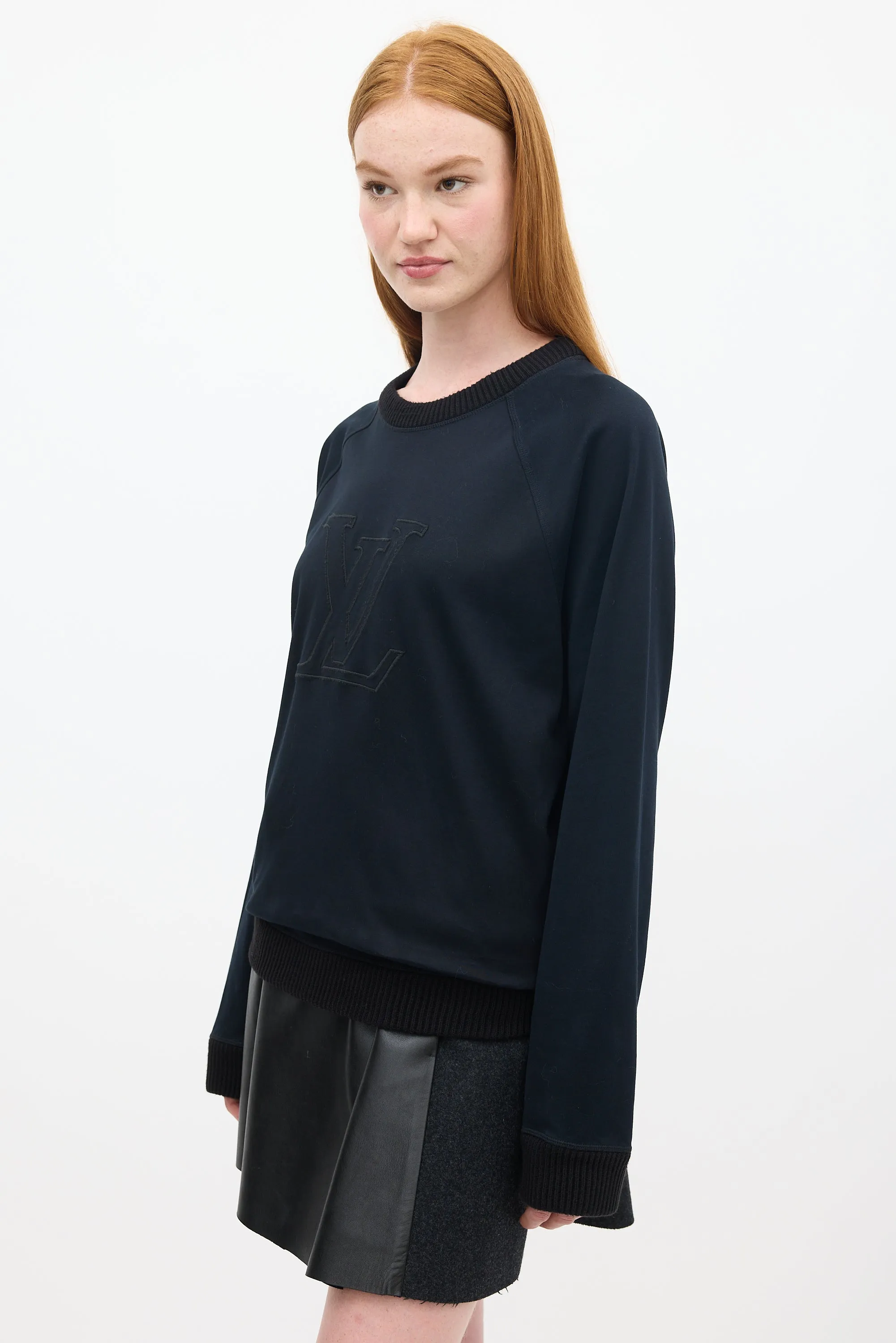 Black Cotton Embroidered Logo Crewneck