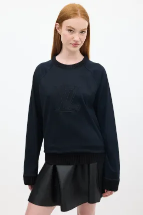 Black Cotton Embroidered Logo Crewneck