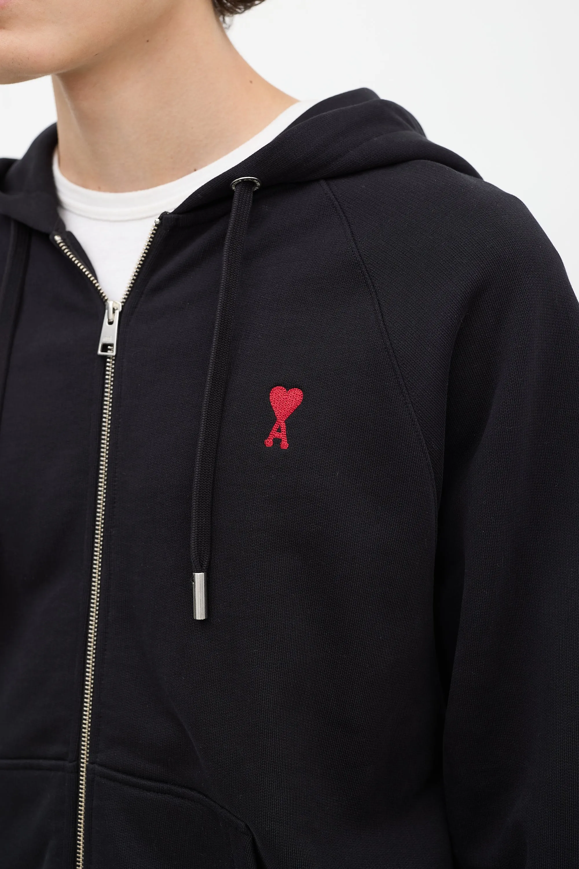 Black Embroidered Logo Zip Hoodie