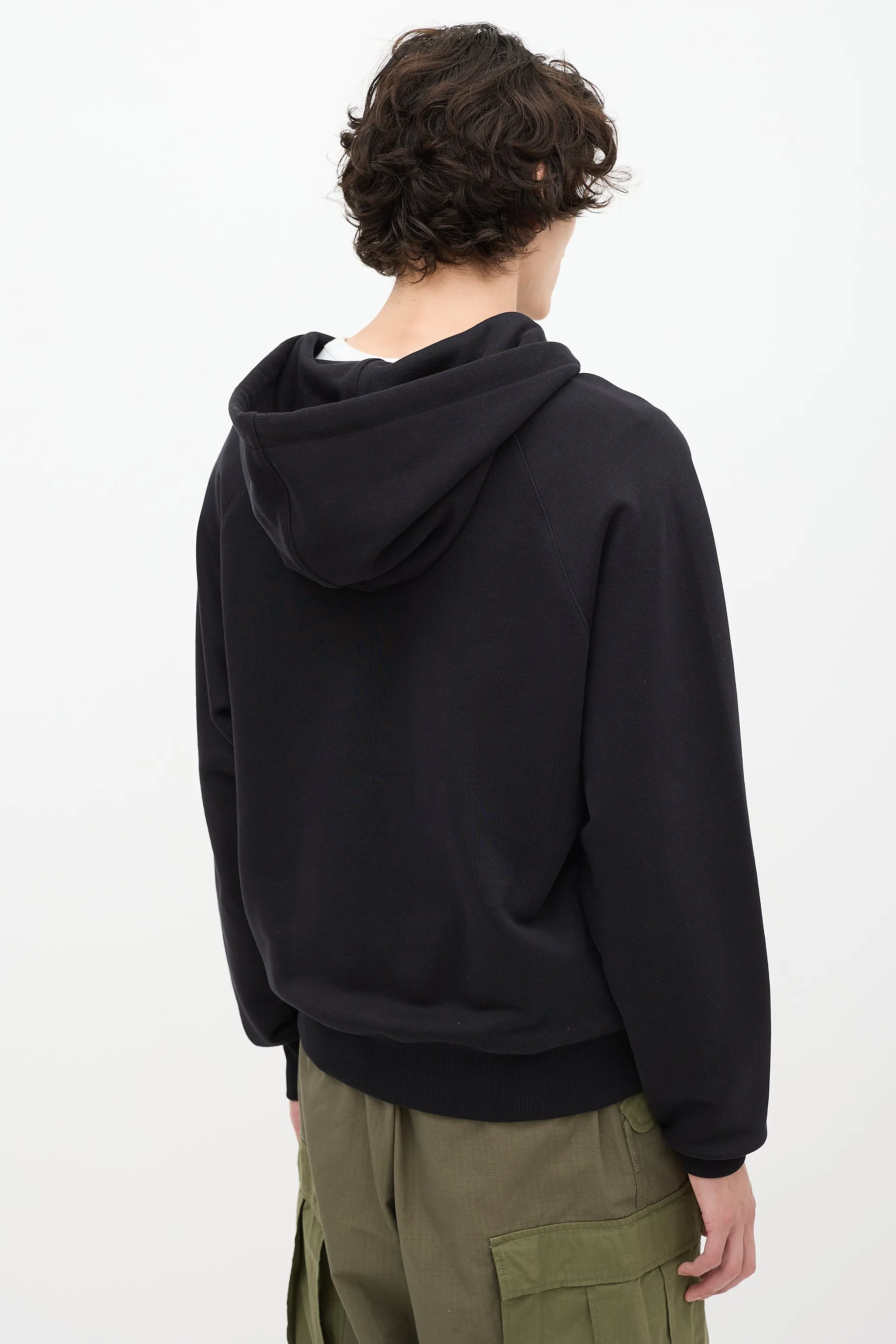 Black Embroidered Logo Zip Hoodie