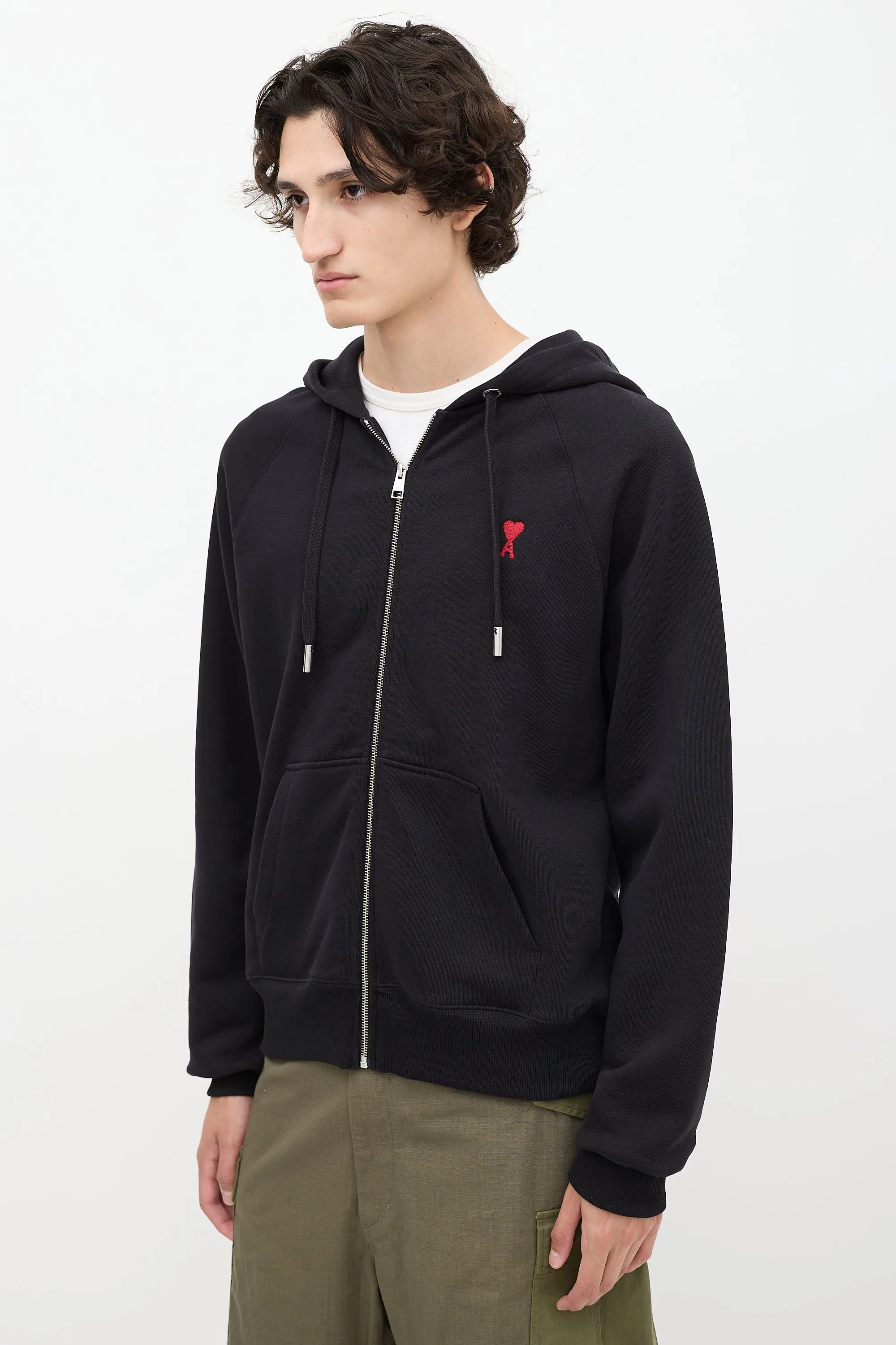 Black Embroidered Logo Zip Hoodie