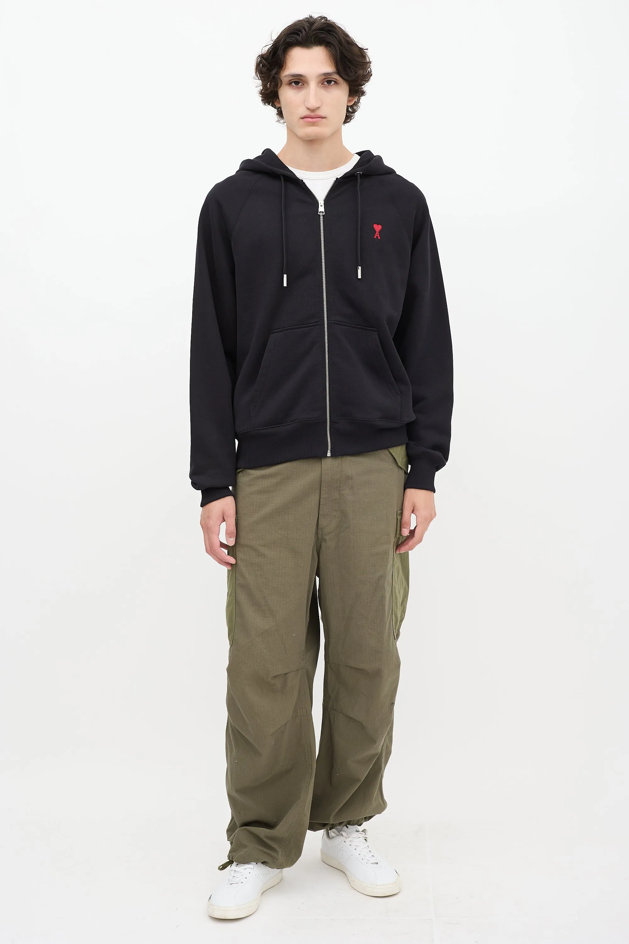 Black Embroidered Logo Zip Hoodie