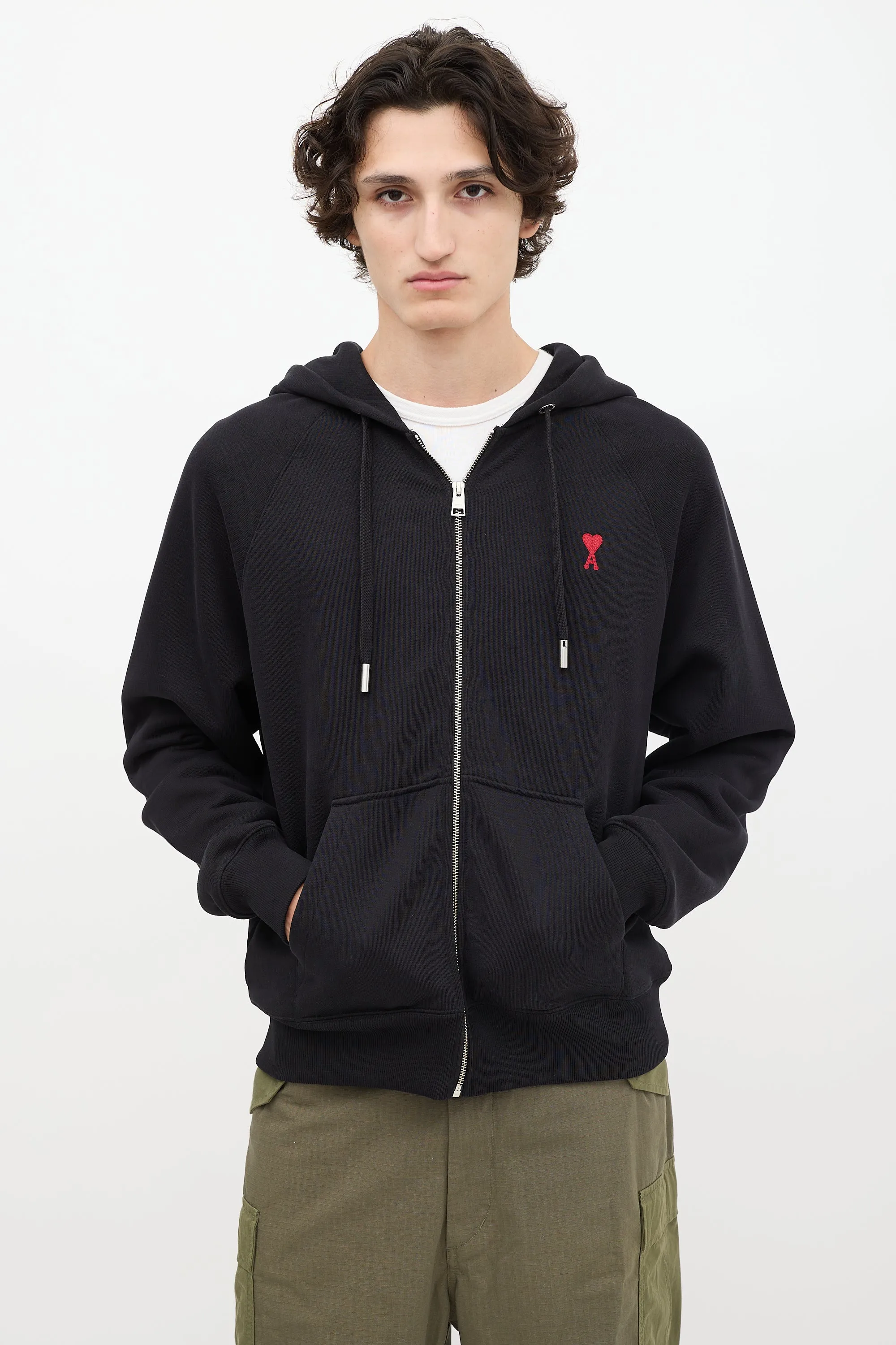 Black Embroidered Logo Zip Hoodie