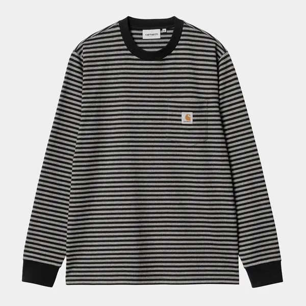 Carhartt WIP LS Verner Pocket T-Shirt - Black / Dark Grey Heather