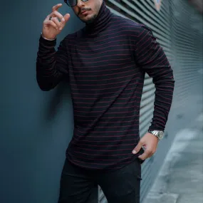 Cotton High Collar Casual Striped Men'S Long Sleeve T-Shirt