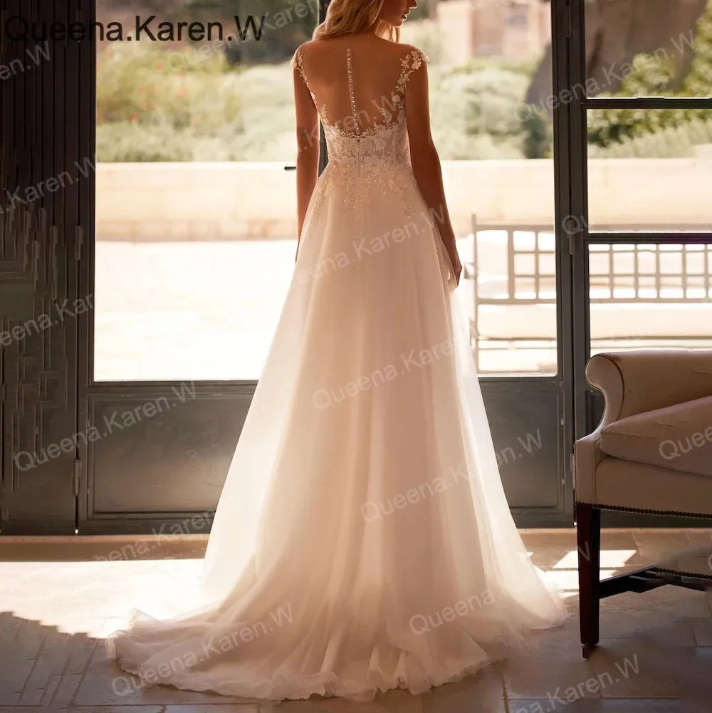 Elegant Boho A line Wedding Dress sweetheart lace applique bride dress robe de mariee A line Wedding Bridal Gown