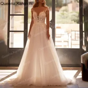 Elegant Boho A line Wedding Dress sweetheart lace applique bride dress robe de mariee A line Wedding Bridal Gown