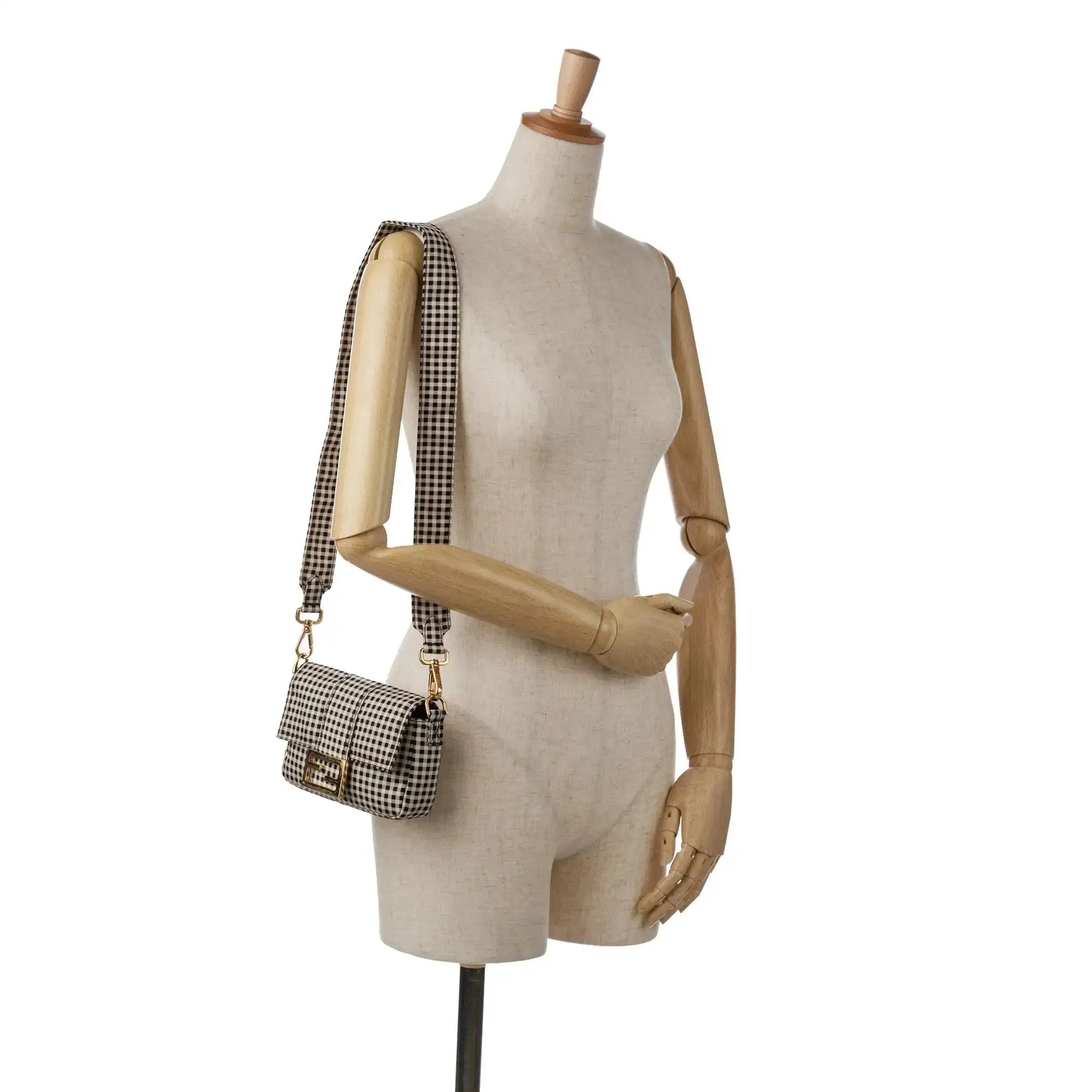 Fendi Joshua Vides Convertible Baguette White Black Checked Canvas