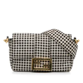 Fendi Joshua Vides Convertible Baguette White Black Checked Canvas