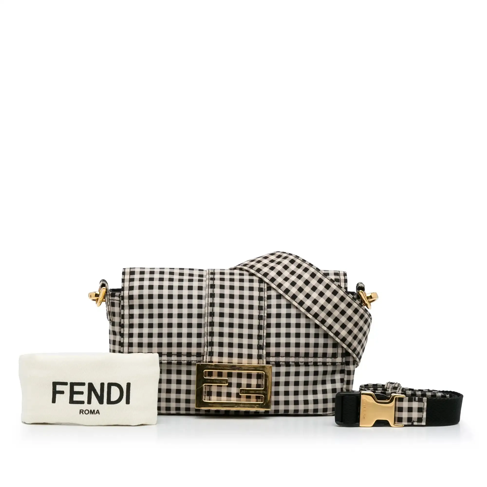 Fendi Joshua Vides Convertible Baguette White Black Checked Canvas