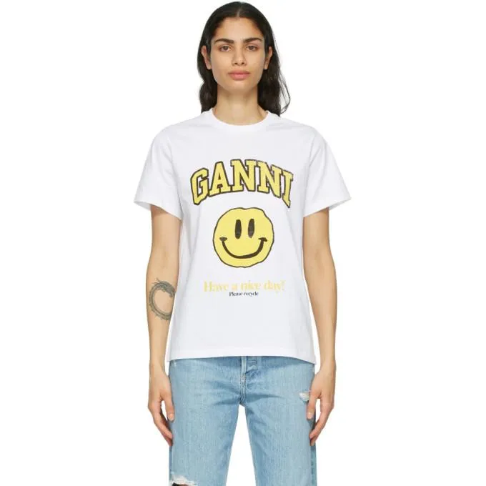GANNI White Cotton Smiley T-Shirt