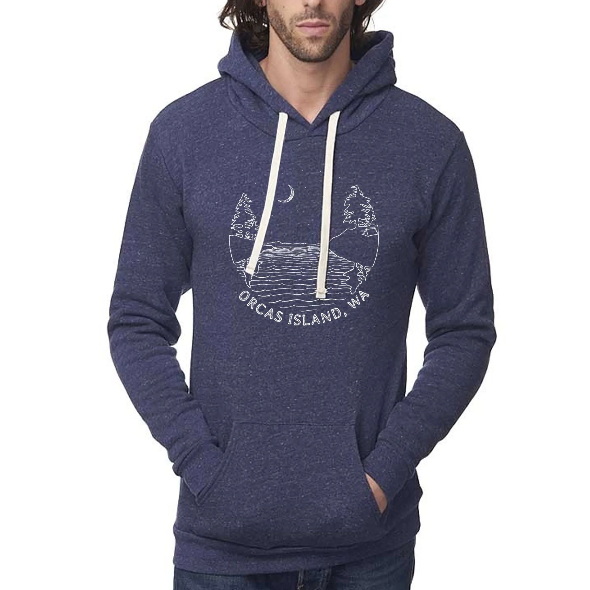 Islands at night - Unisex Triblend Fleece Hoodie (Denim Navy)