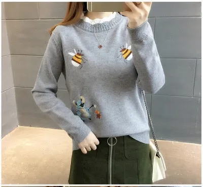 Little Bee Embroidery Sweater