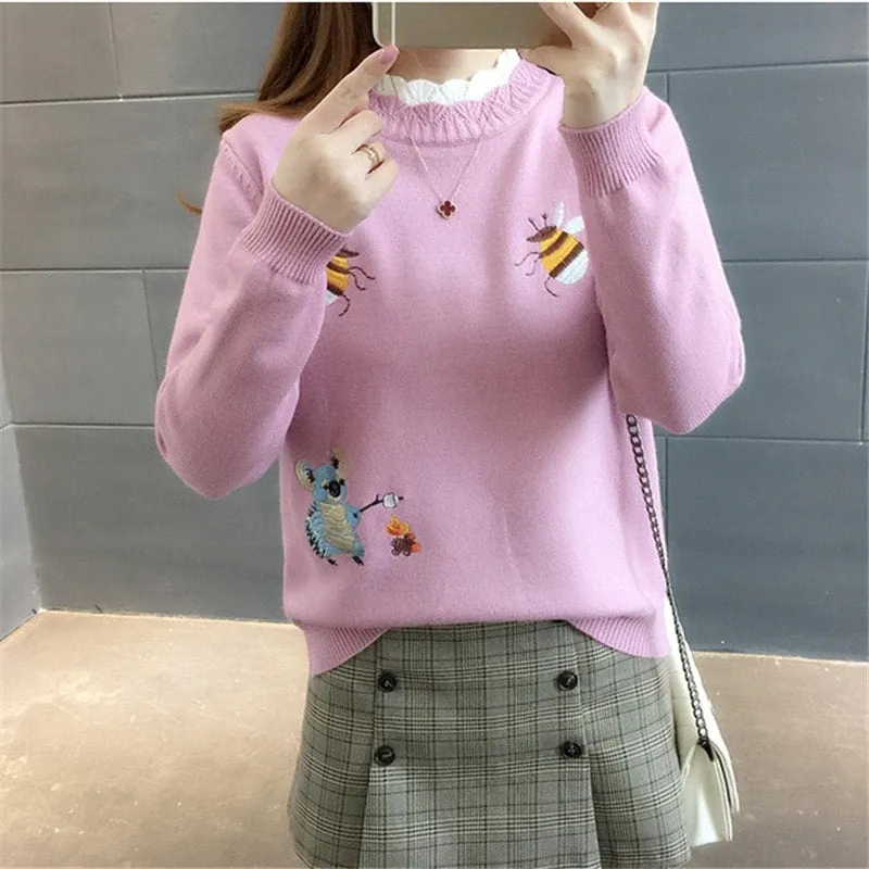 Little Bee Embroidery Sweater