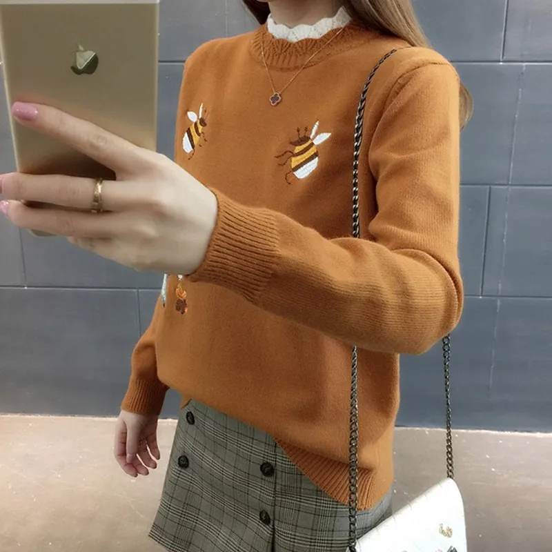 Little Bee Embroidery Sweater