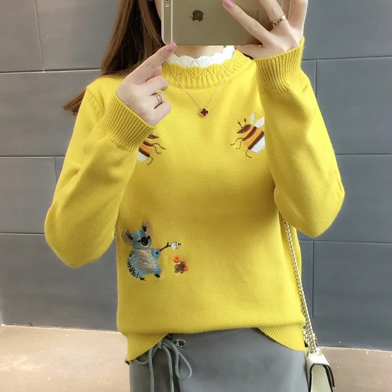 Little Bee Embroidery Sweater
