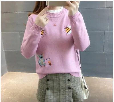 Little Bee Embroidery Sweater