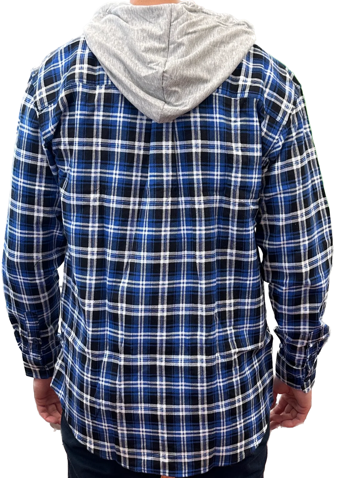 Mens Cotton Flannelette Shirt w Jersey Hood Long Sleeve Flannel - Denim