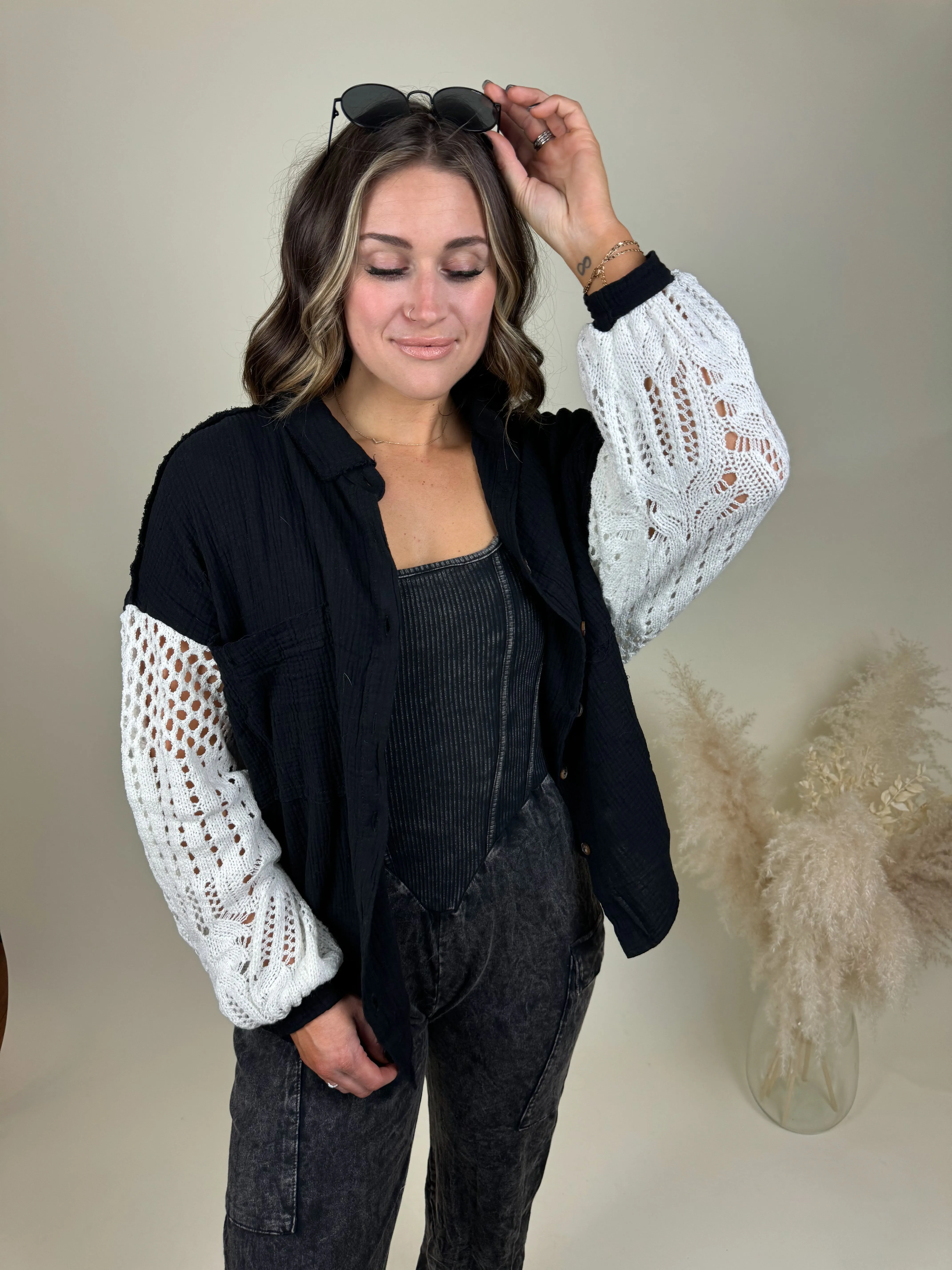 Miami Crochet Button Up Top | Black