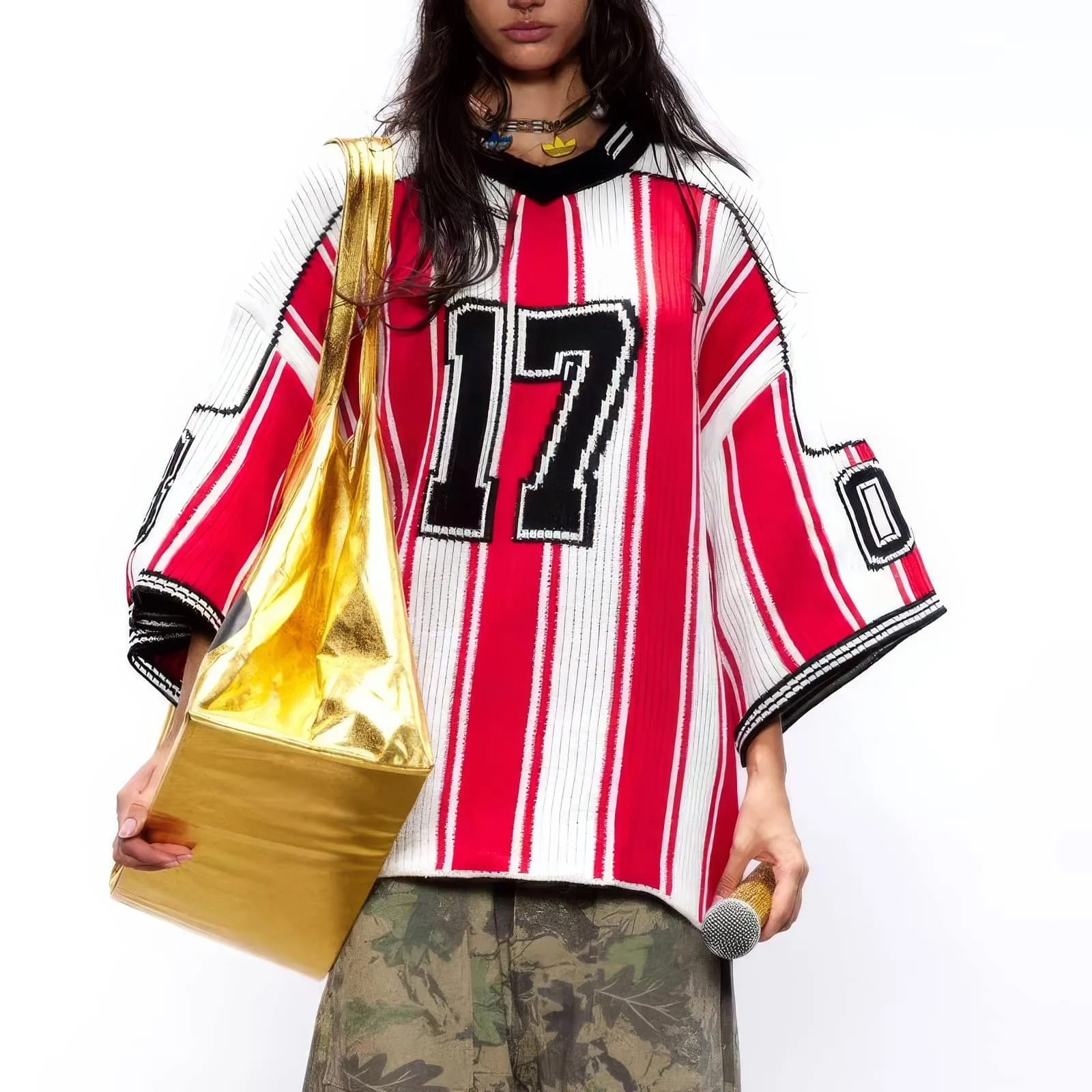 Oversized Striped Knit Baseball Jersey