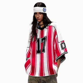 Oversized Striped Knit Baseball Jersey