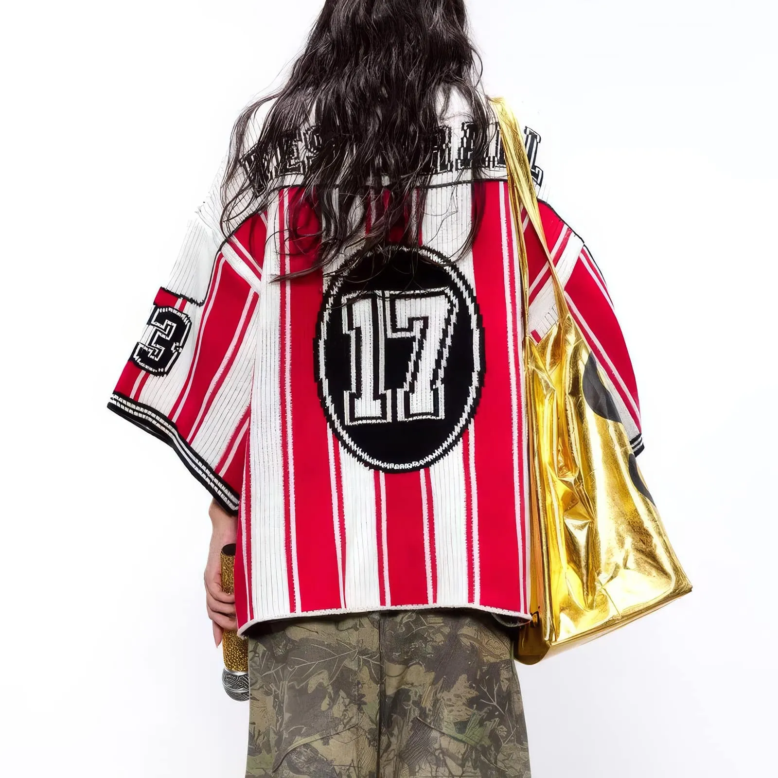 Oversized Striped Knit Baseball Jersey