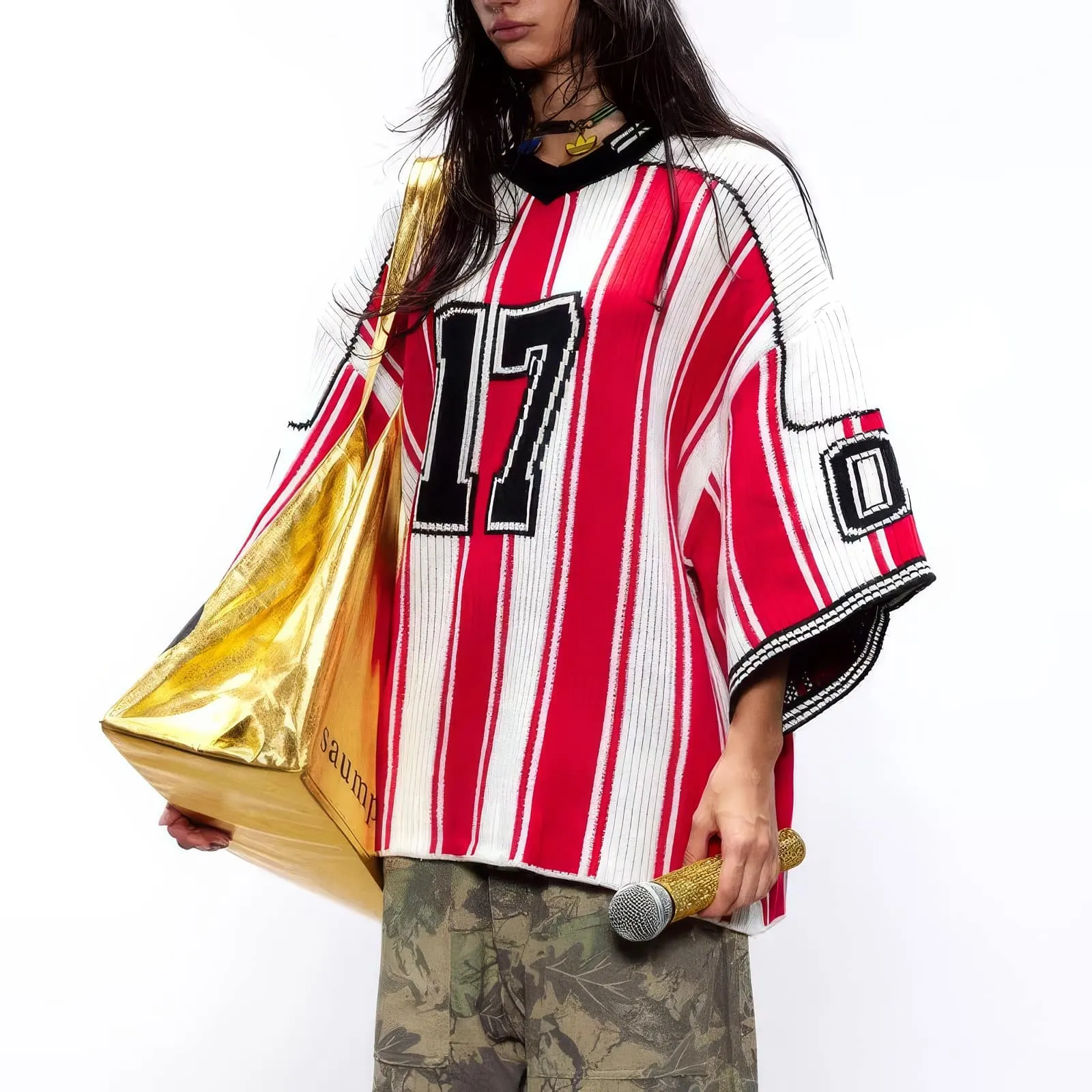 Oversized Striped Knit Baseball Jersey