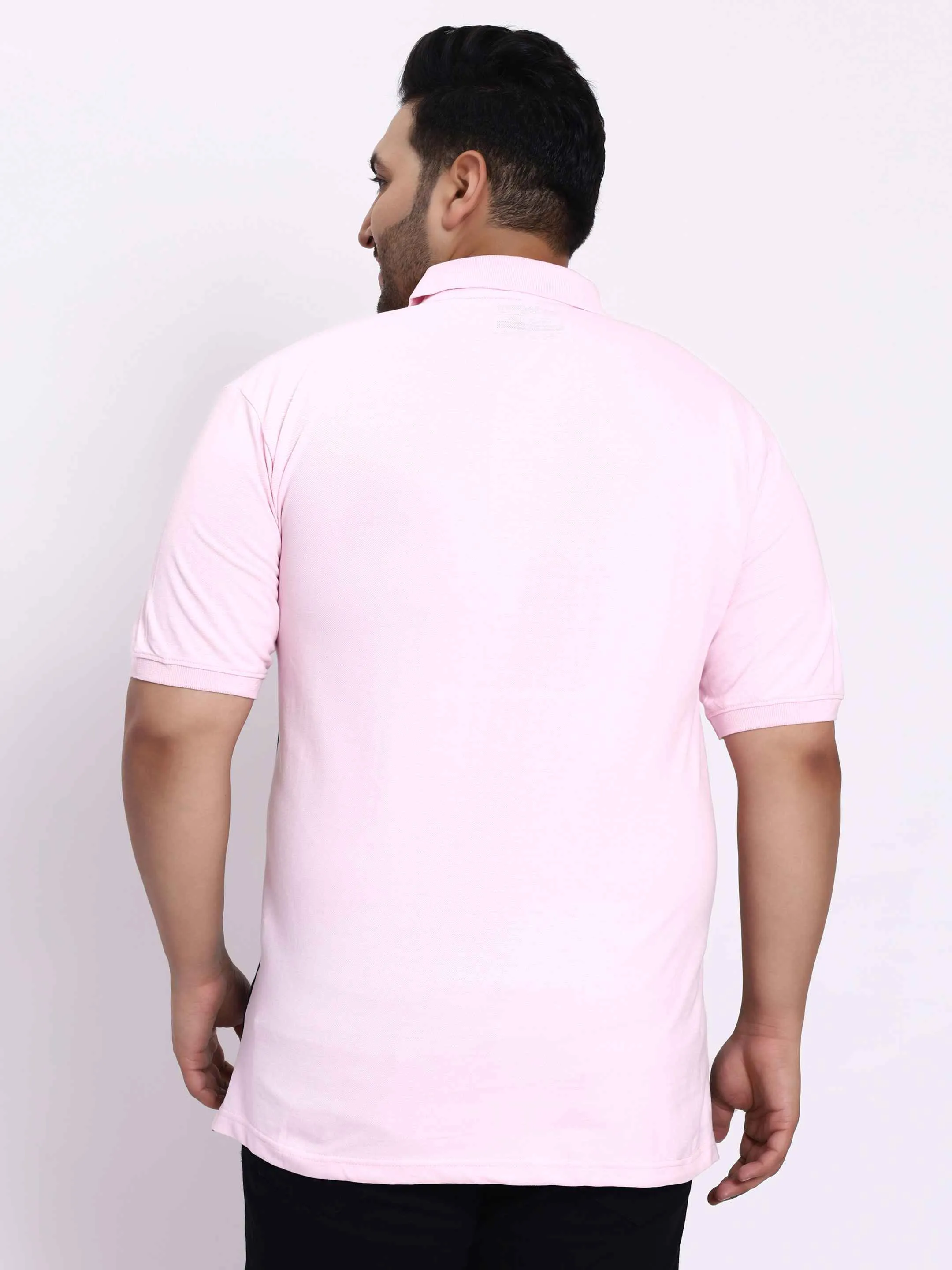 Pink and Navy Striped Plus Size Polo T-shirt
