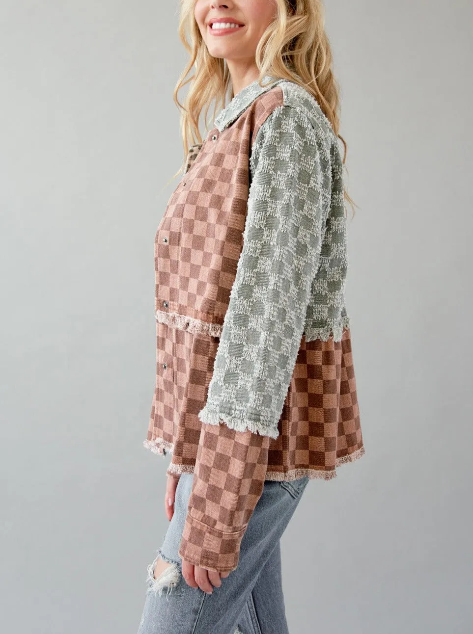 Sequoia and Sky Checkered Contrast Shirt Jacket