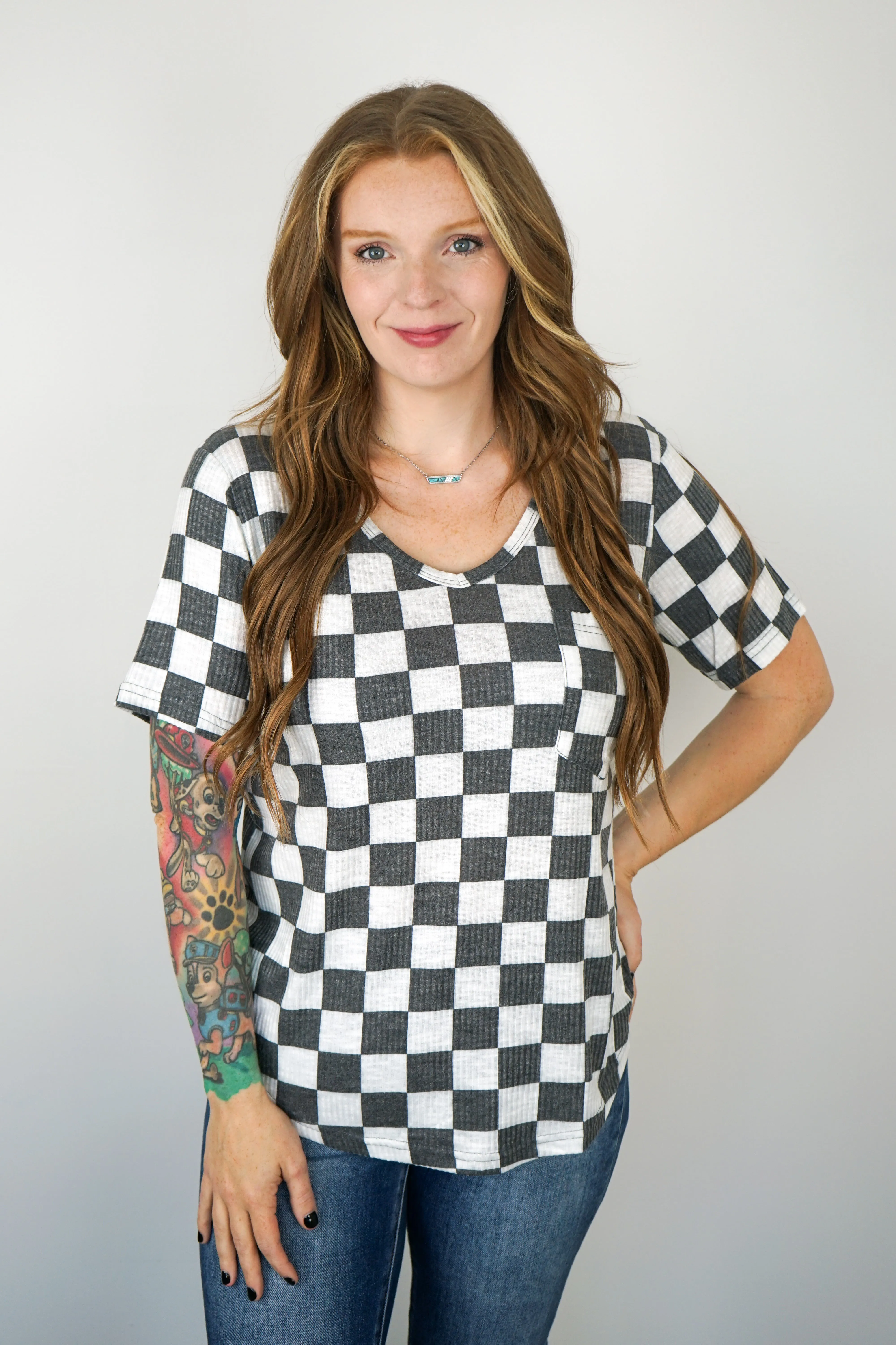 Super Soft Checkered V Neck Shirt