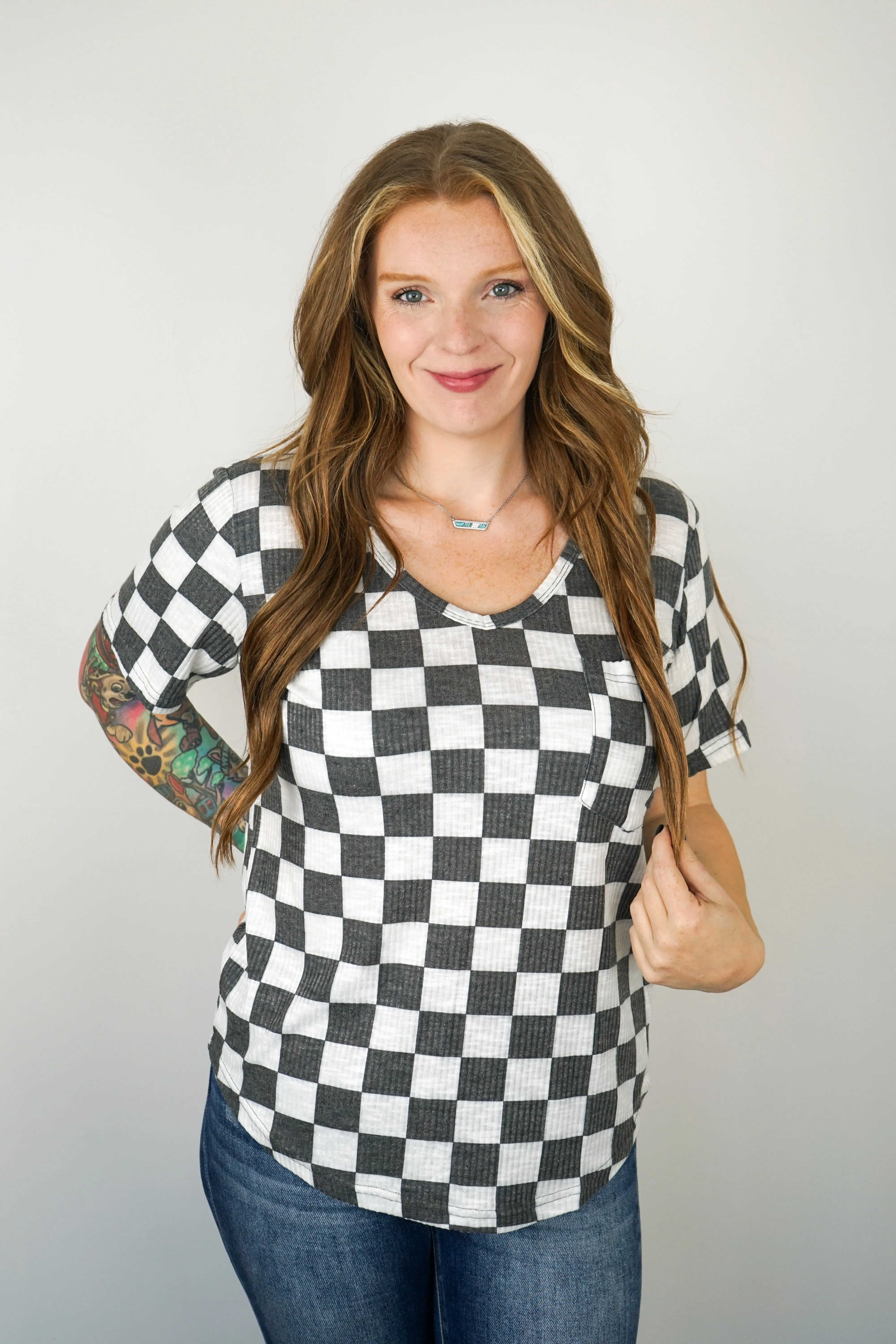 Super Soft Checkered V Neck Shirt