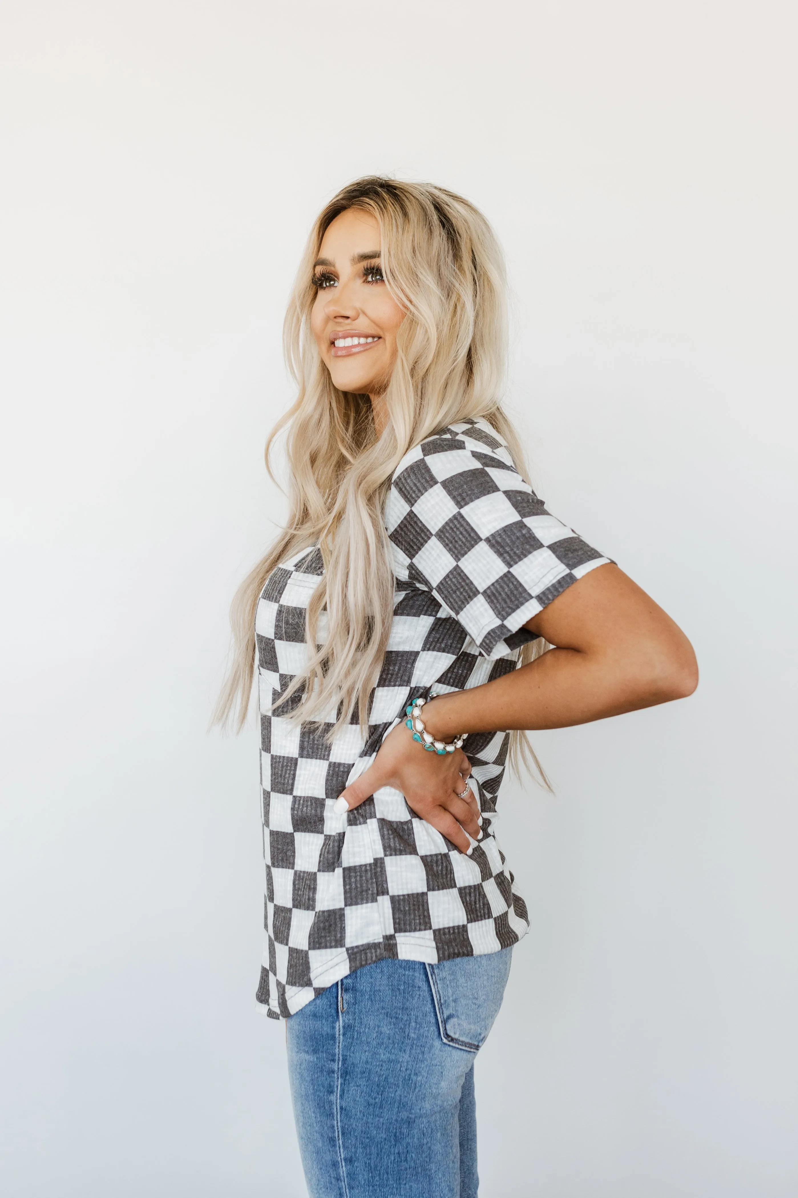 Super Soft Checkered V Neck Shirt