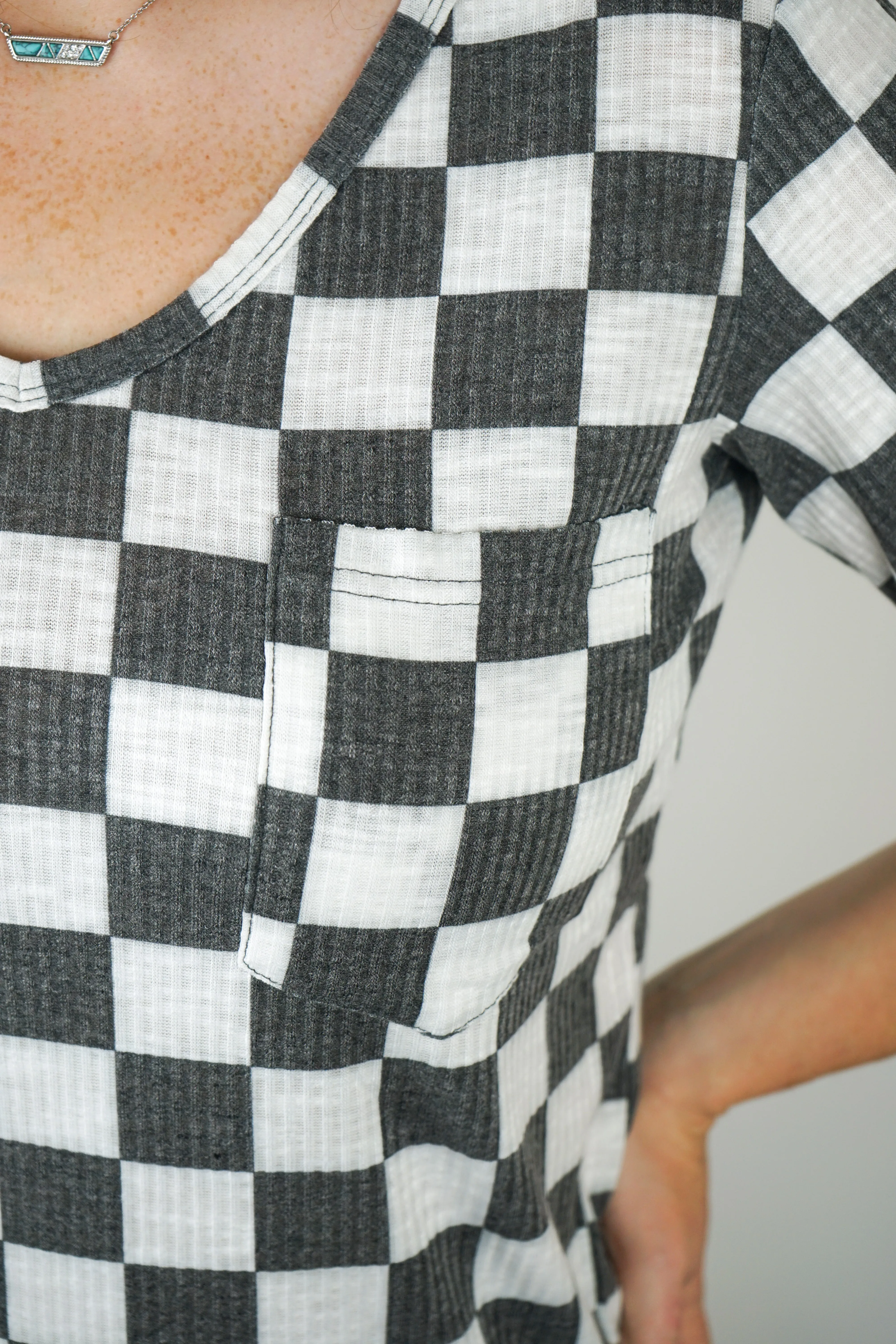 Super Soft Checkered V Neck Shirt