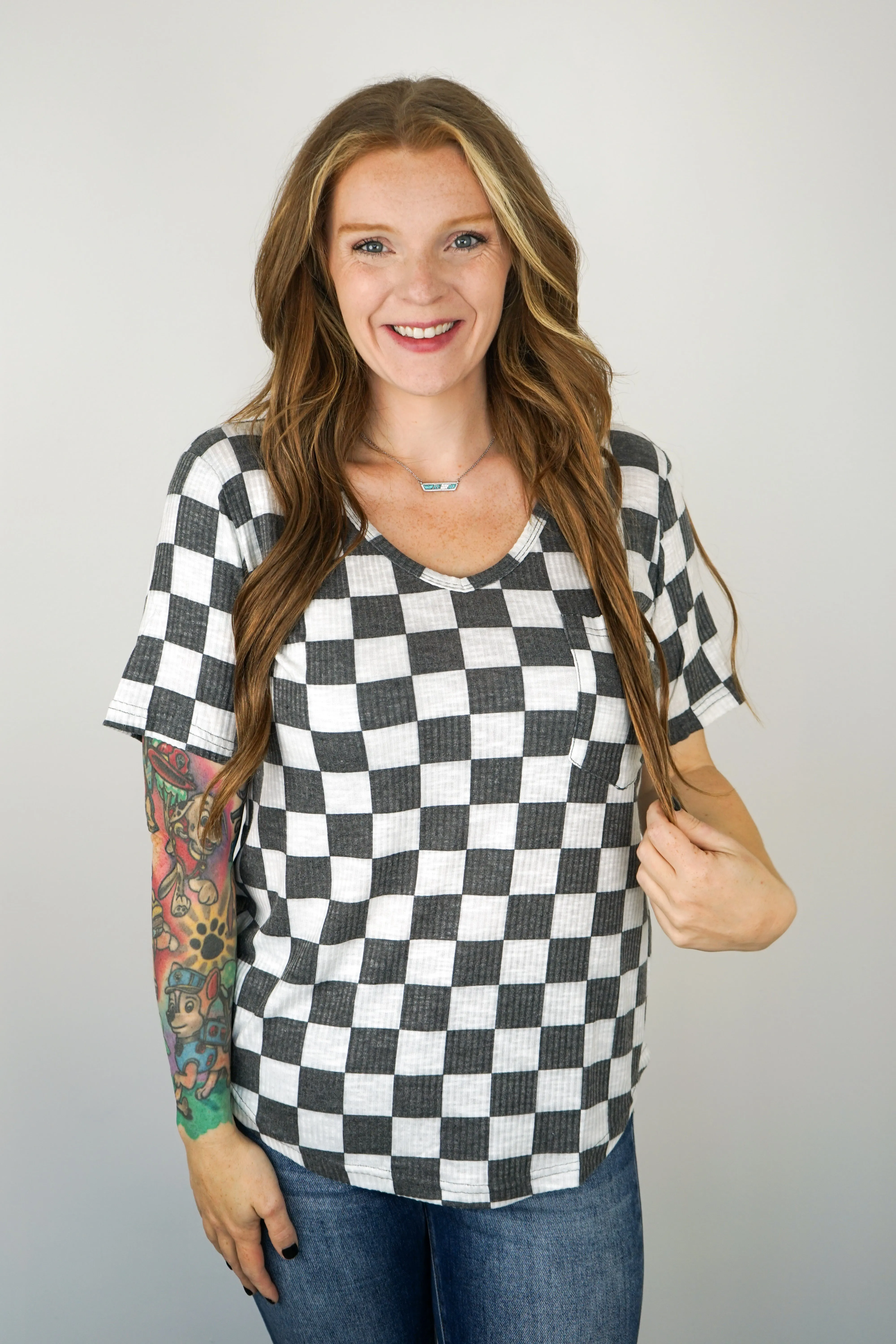 Super Soft Checkered V Neck Shirt