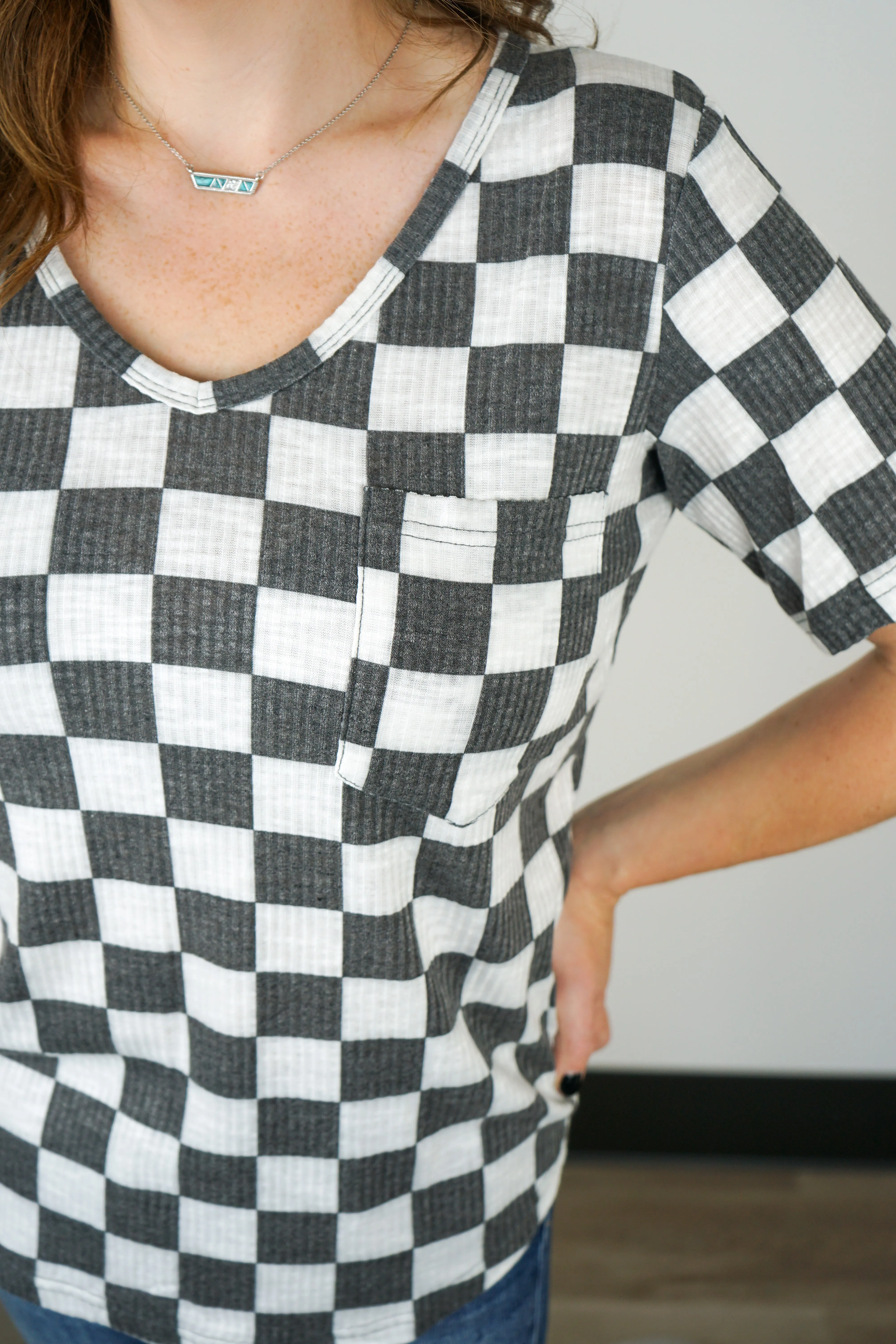 Super Soft Checkered V Neck Shirt