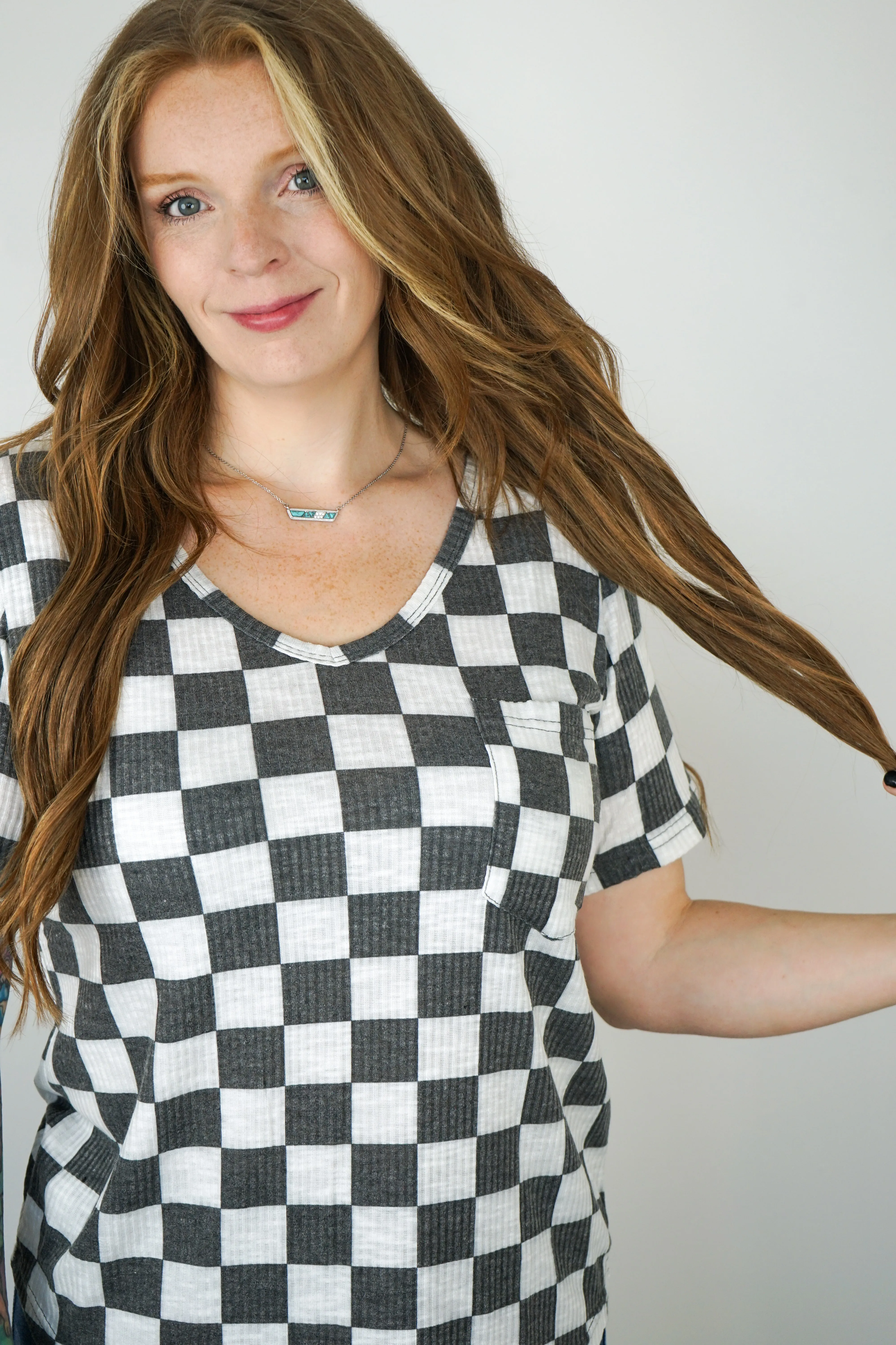 Super Soft Checkered V Neck Shirt