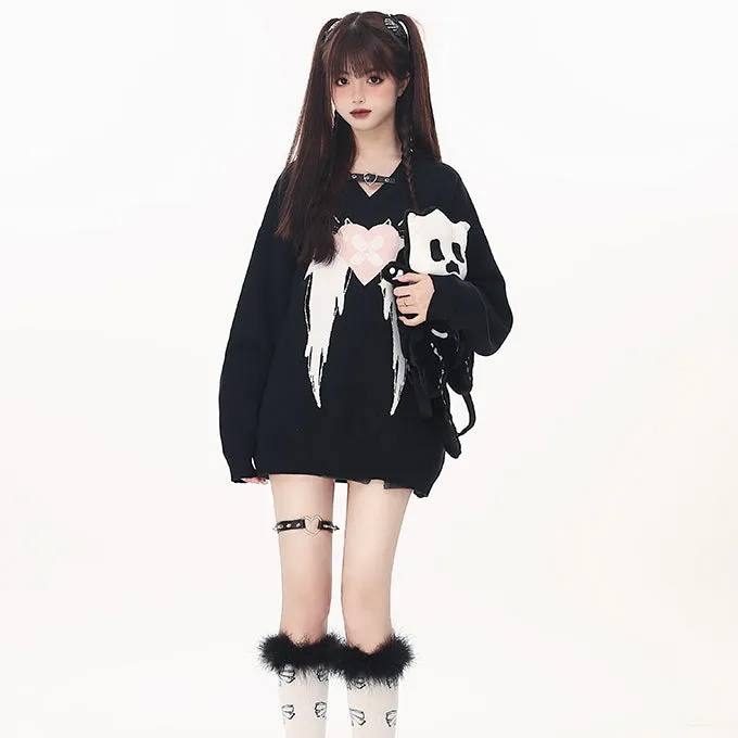 Sweet Cool Style Black Loose All-match Sweater